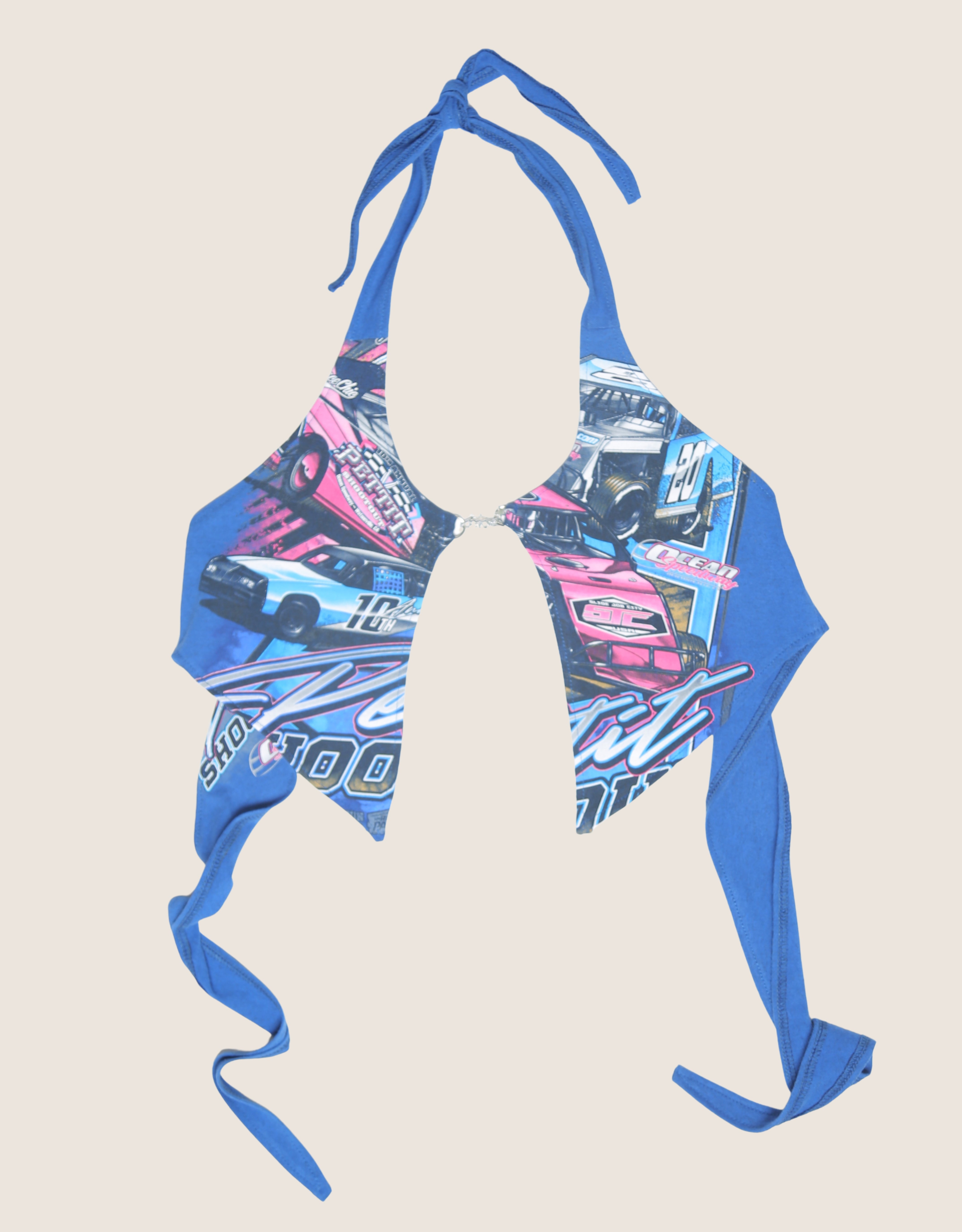 blue nascar charm front halter top