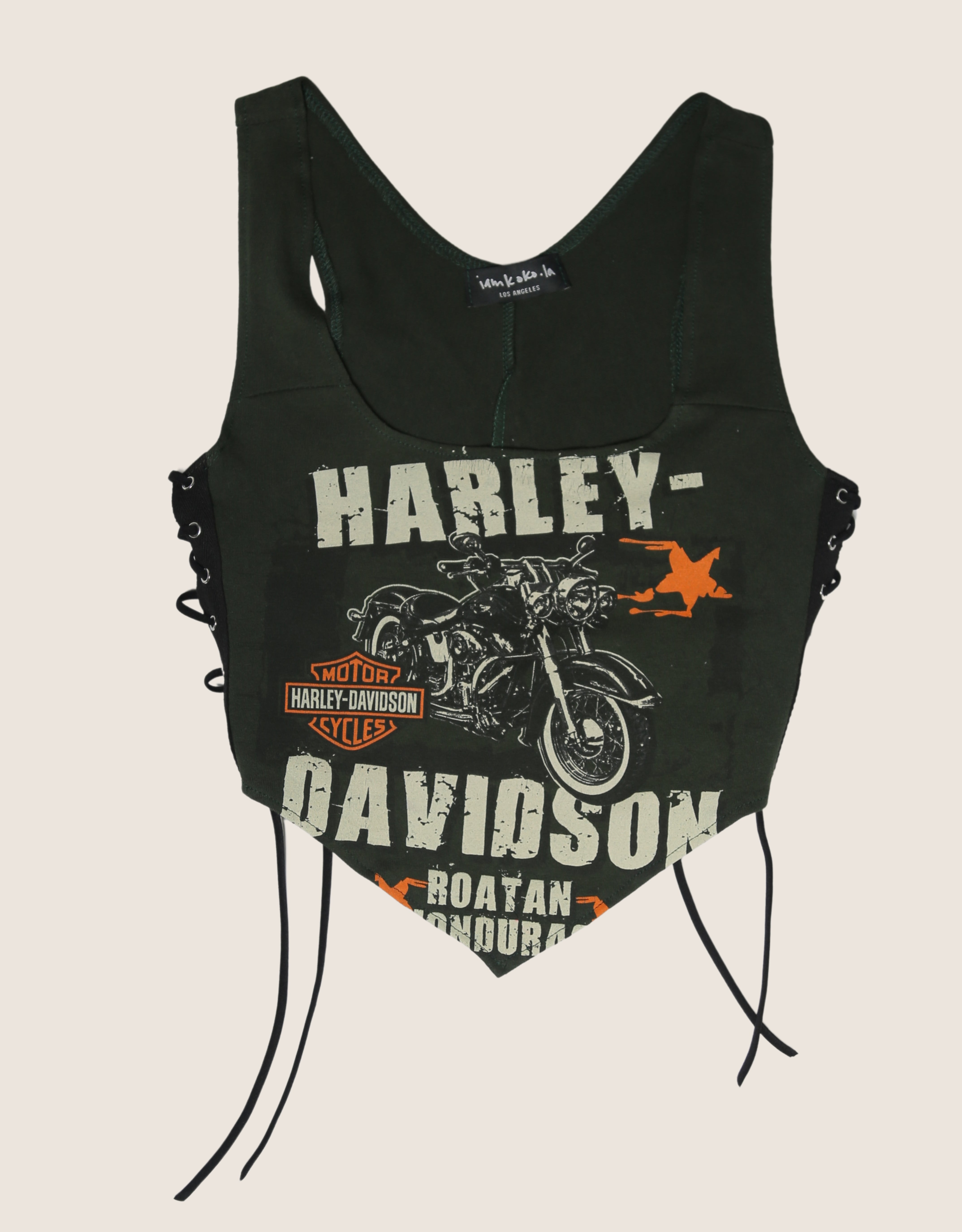 harley army green reworked side lace tank top (S)