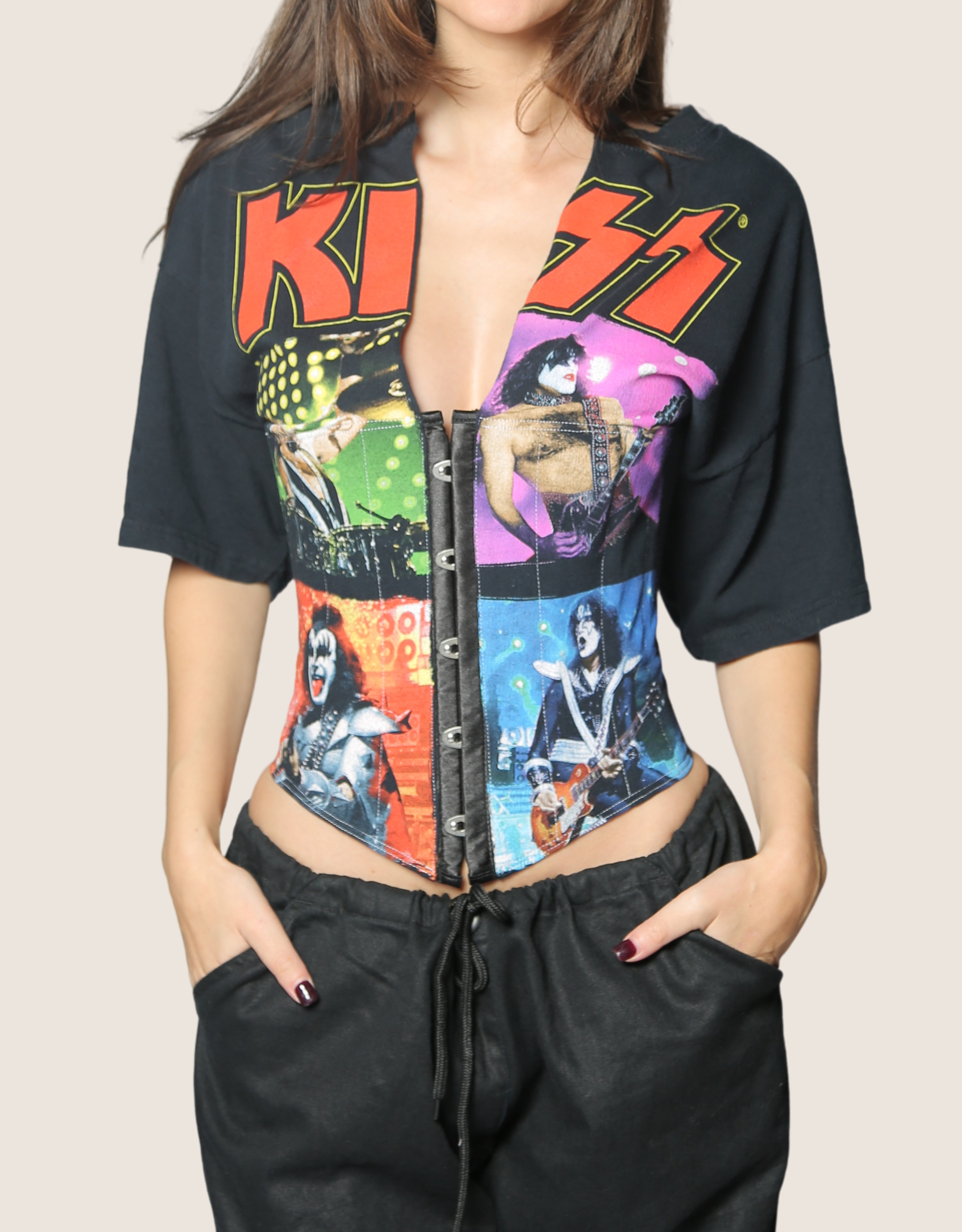 kiss reworked snap corset tee (small/ med)