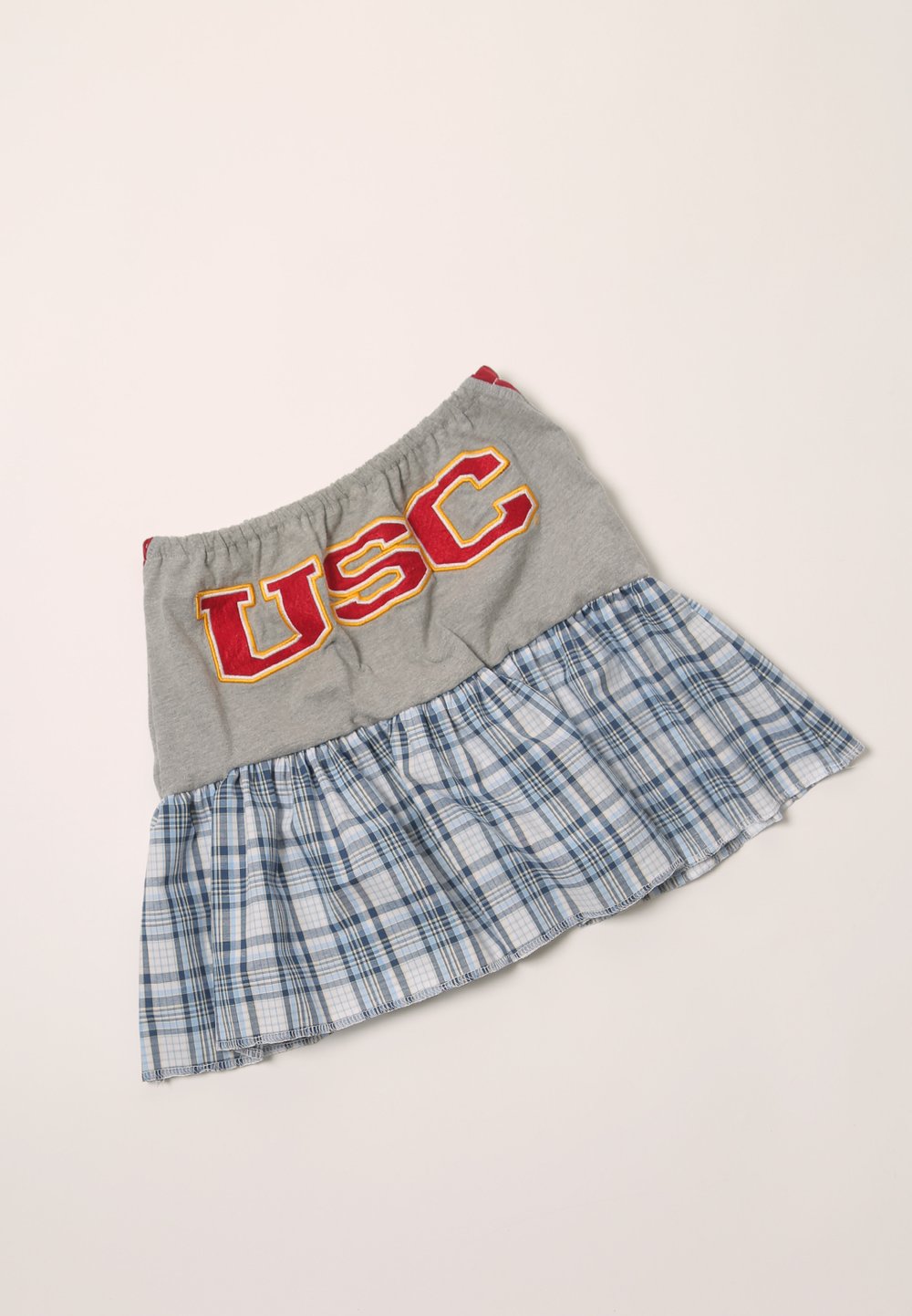 usc reworked tube top with plaid trim