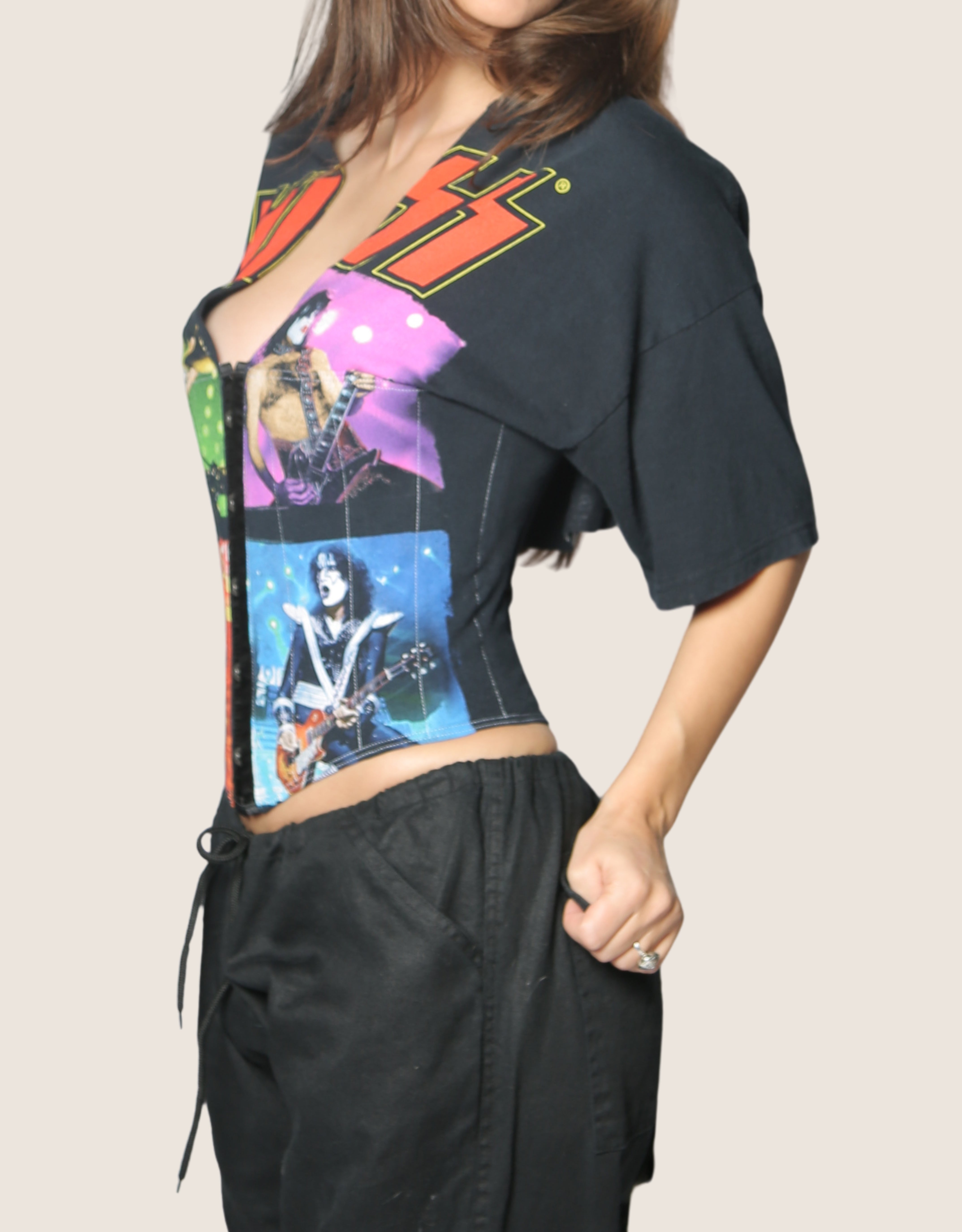 kiss reworked snap corset tee (small/ med)