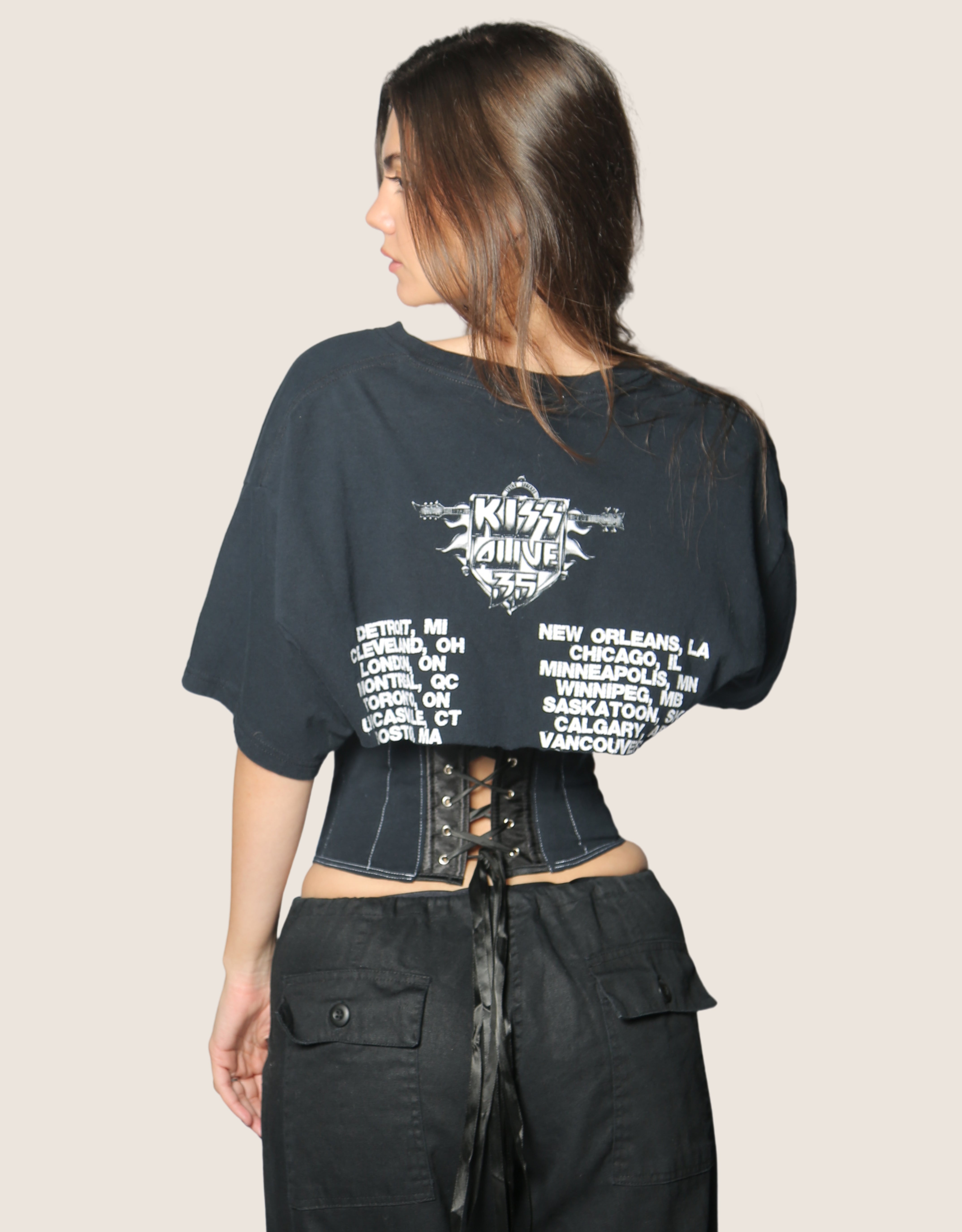kiss reworked snap corset tee (small/ med)