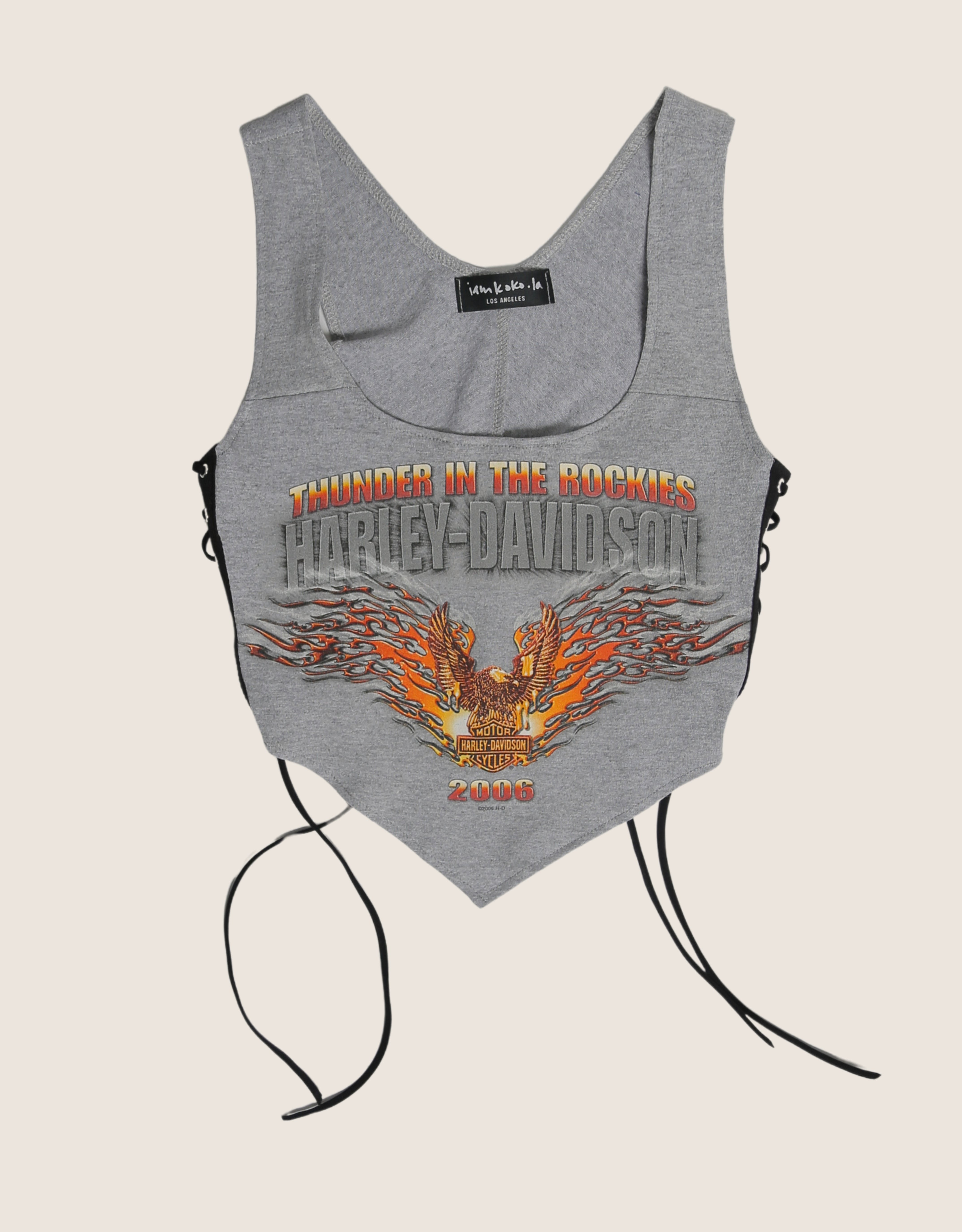 harley grey eagle reworked side lace tank top (S)