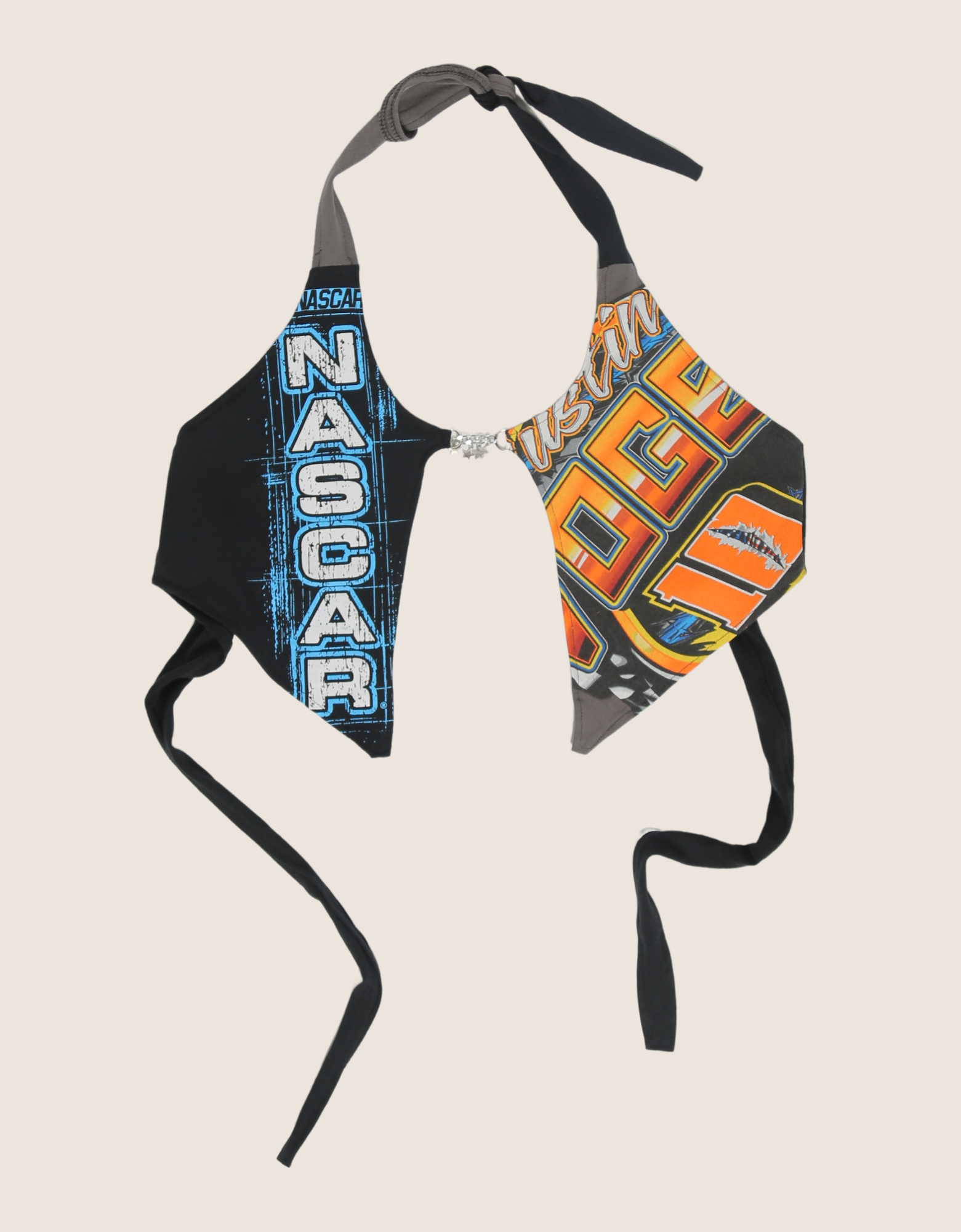 two tone nascar charm front halter top