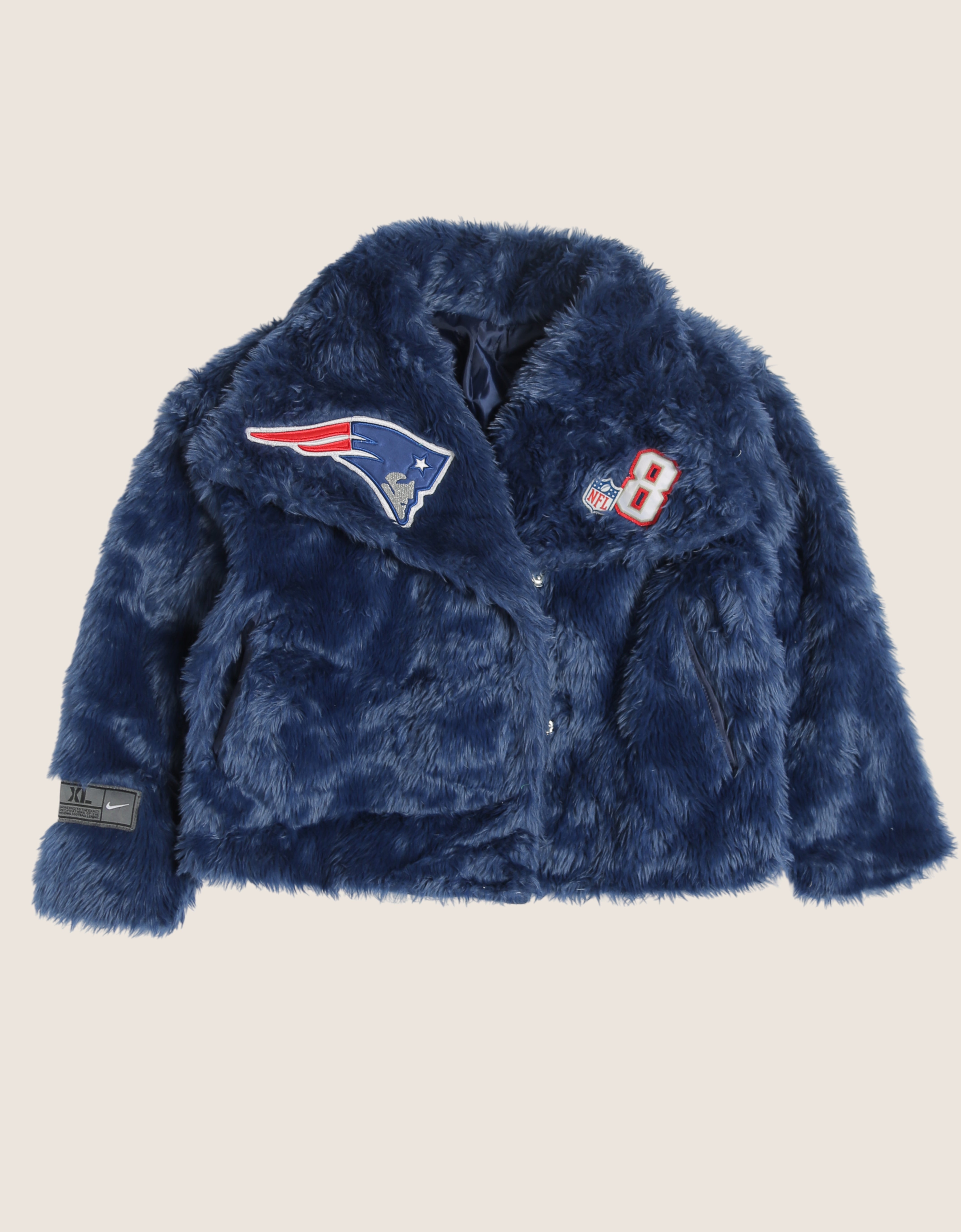 patriots #8 reworked blue fur jacket