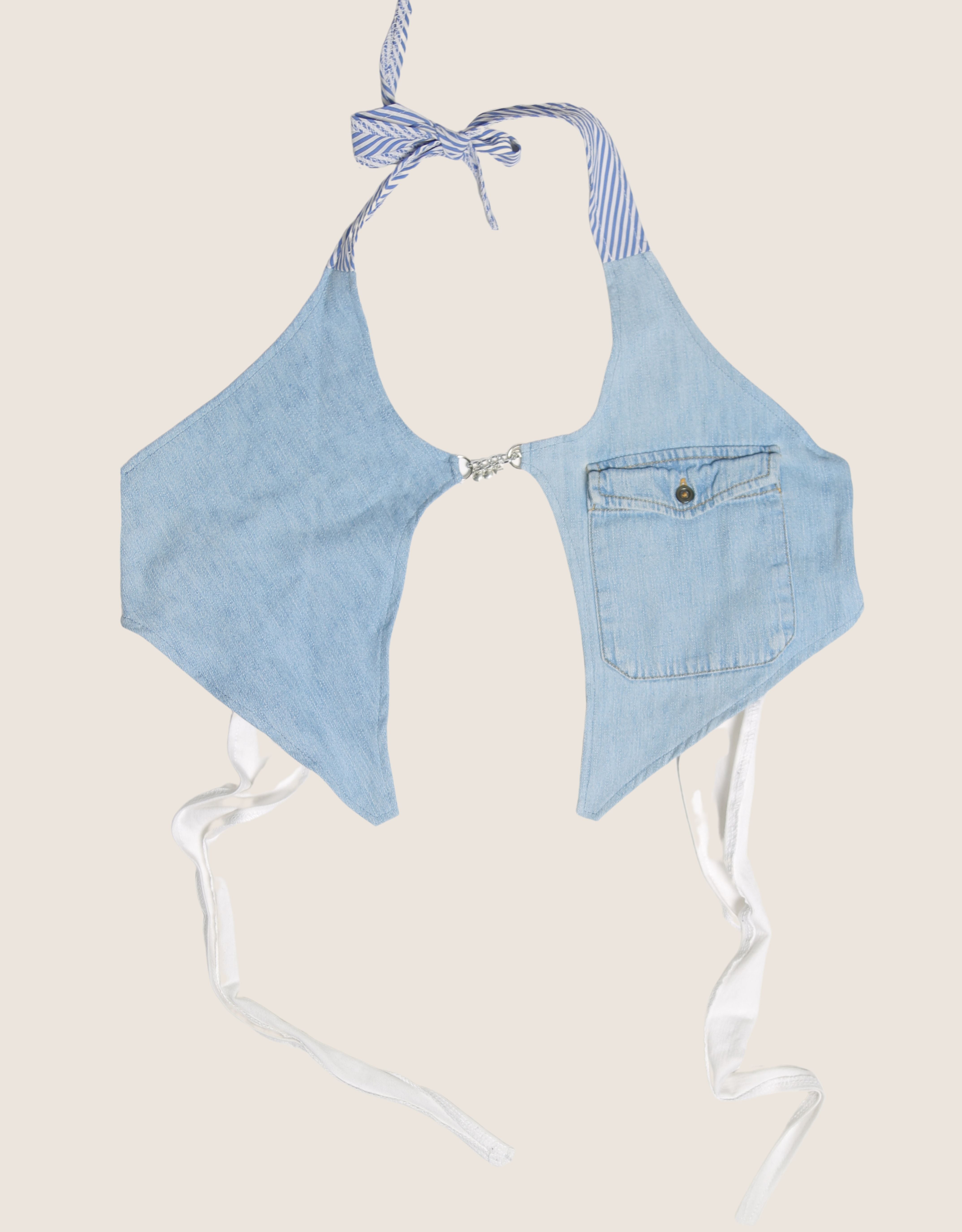 chambray pocket charm front halter top