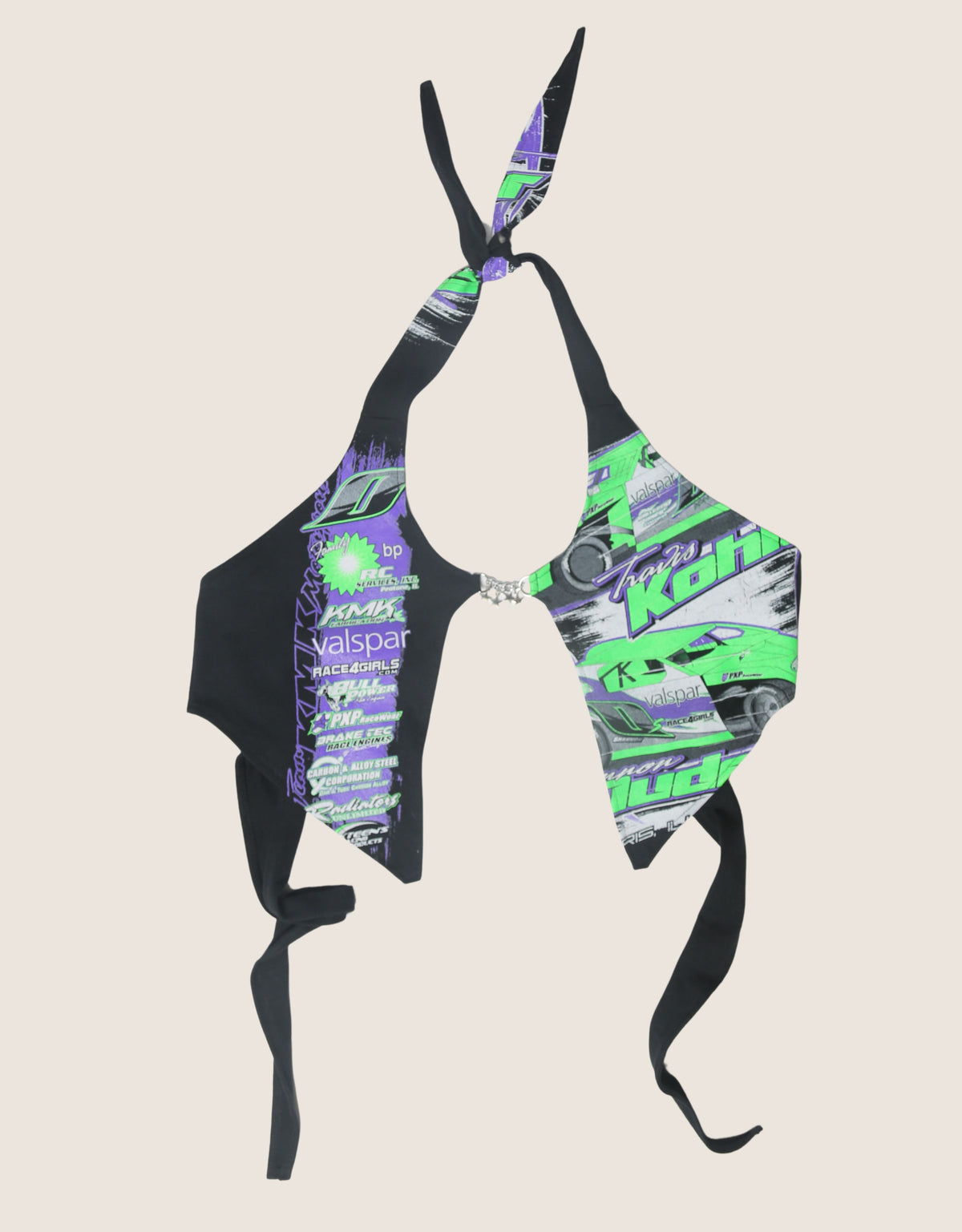 neon racing charm front halter top
