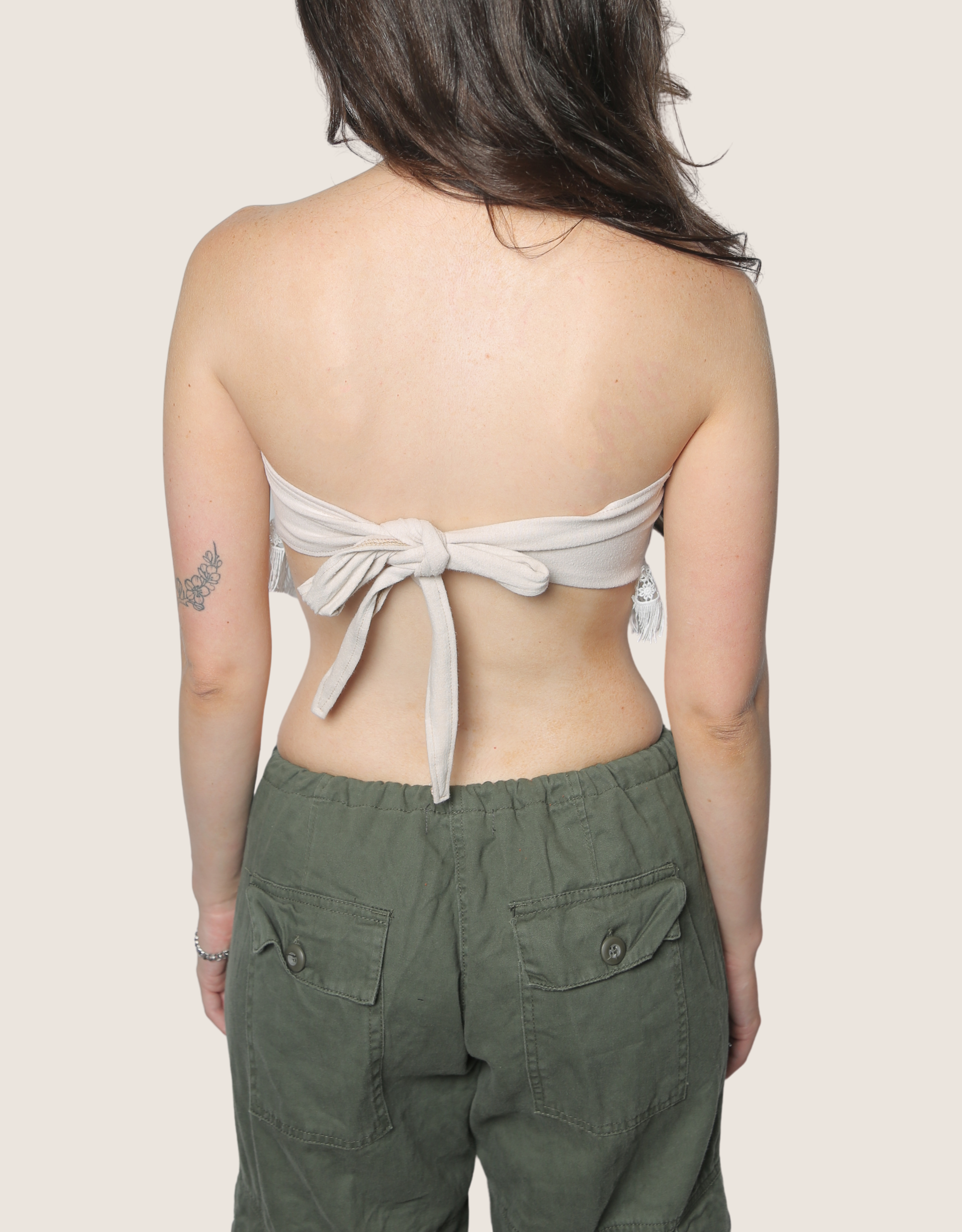 harley crest fringe tie back tube top (m/l)