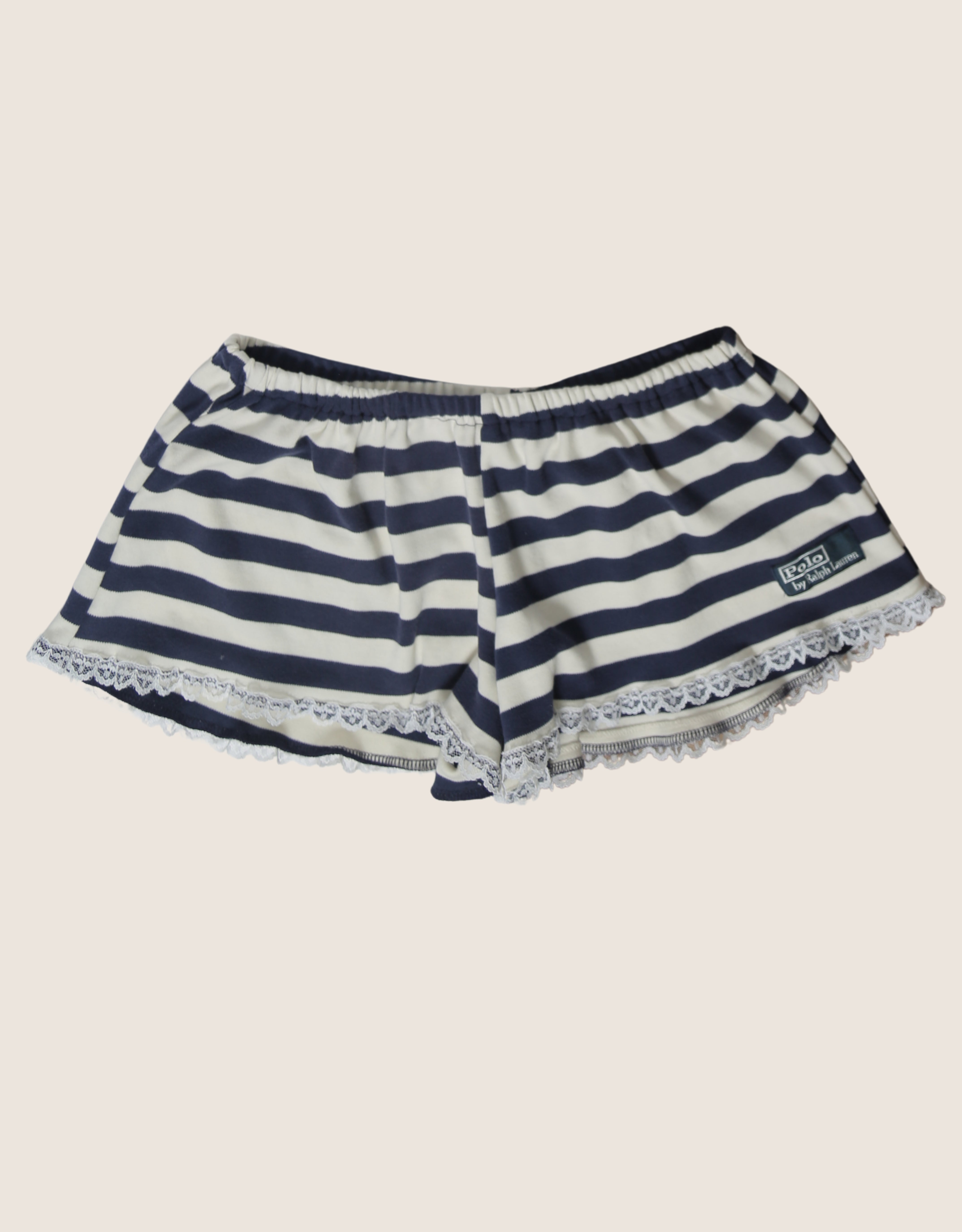 blue/ white striped polo reworked mini shorts (s)