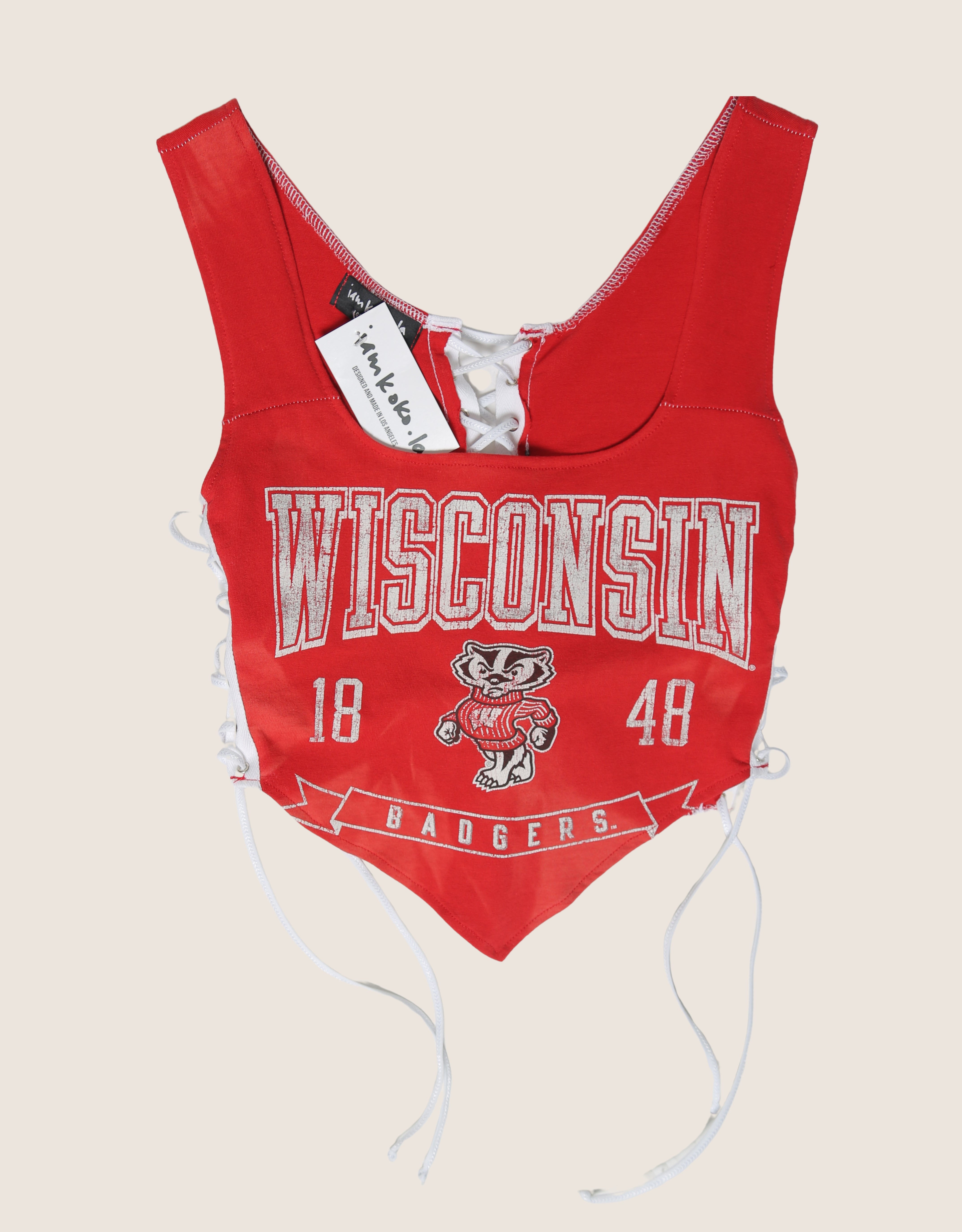 wisconsin badgers reworked side lace tank top