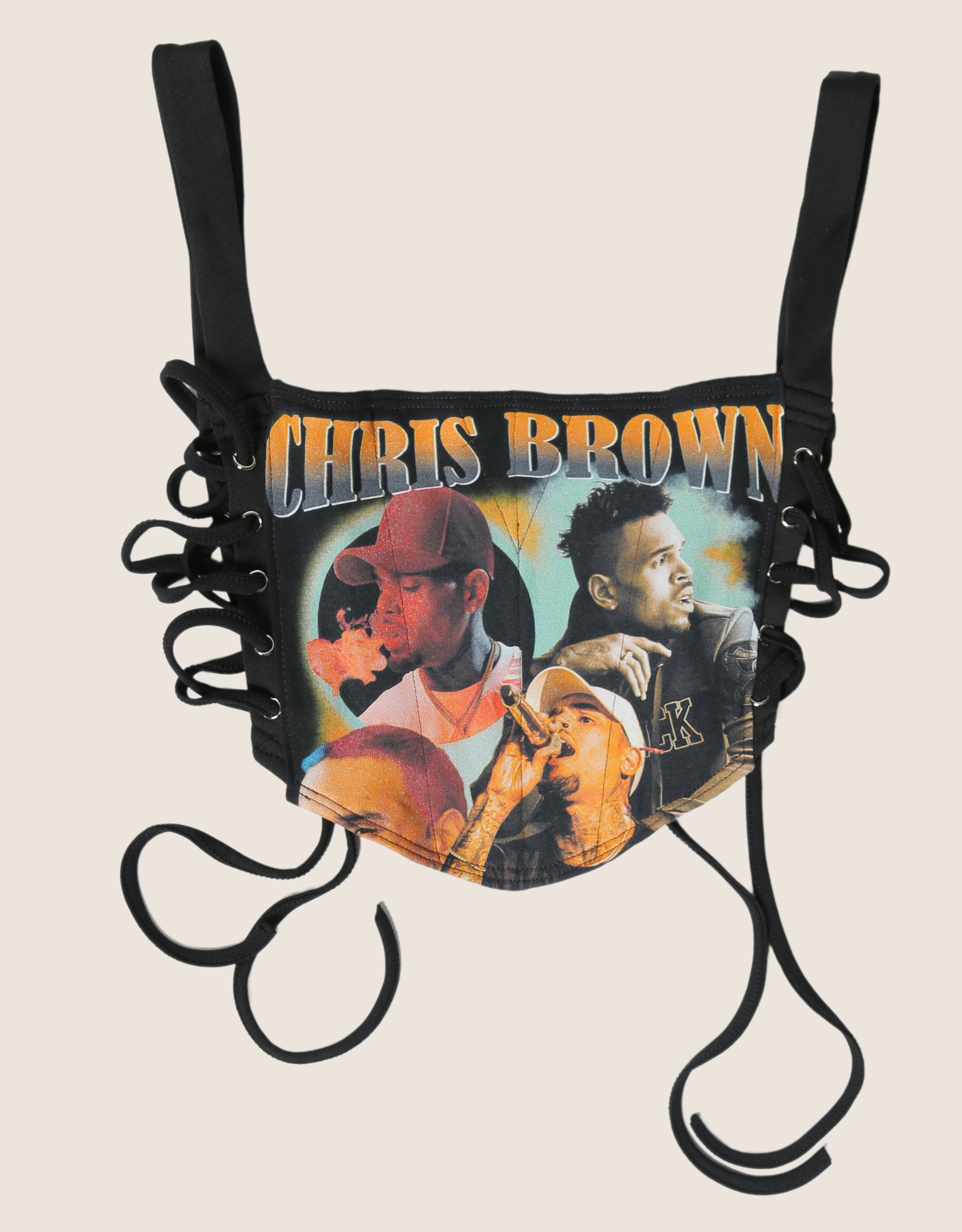 custom Chris Brown "faces" side lace up corset