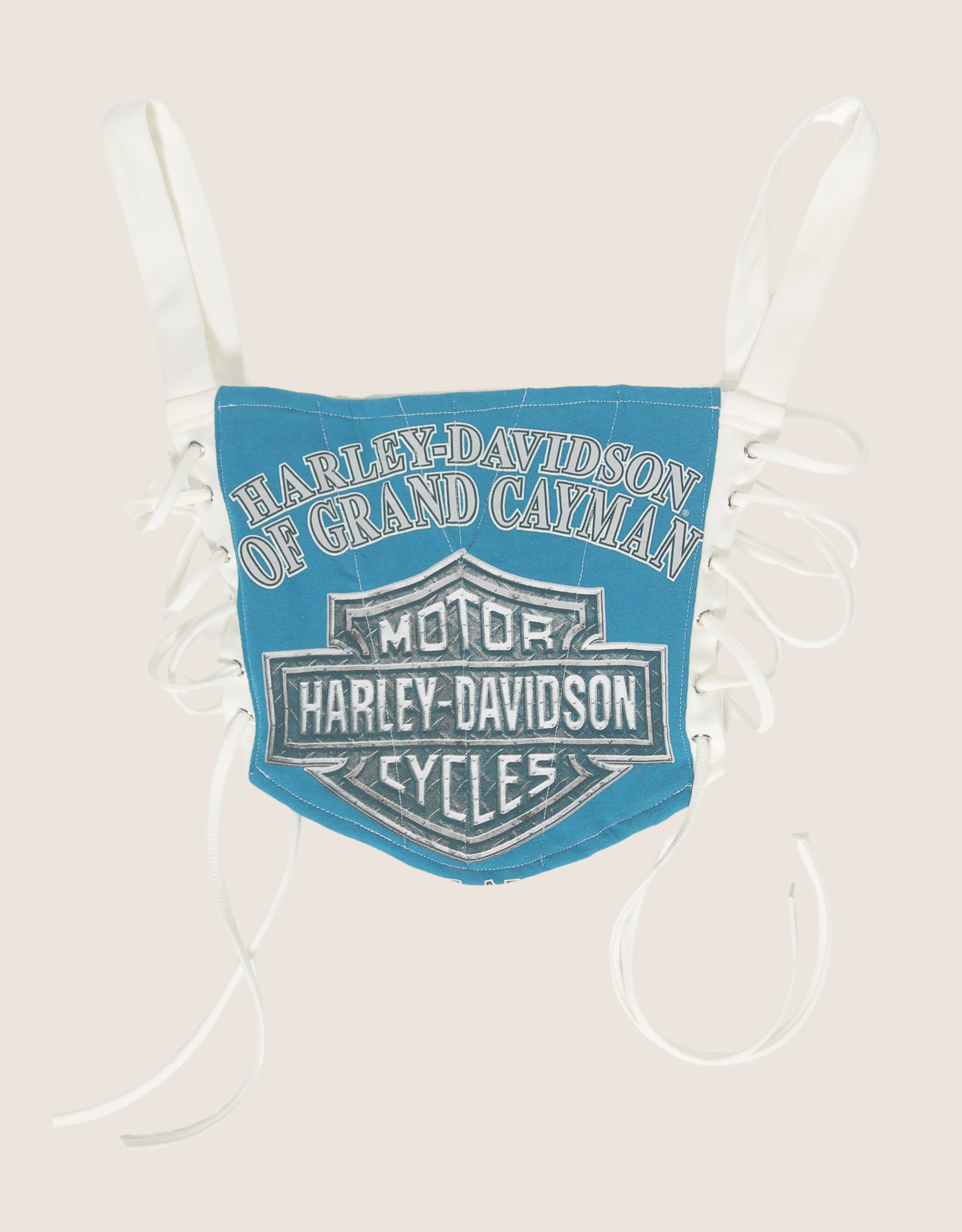 harley white/teal side lace cropped corset (small)
