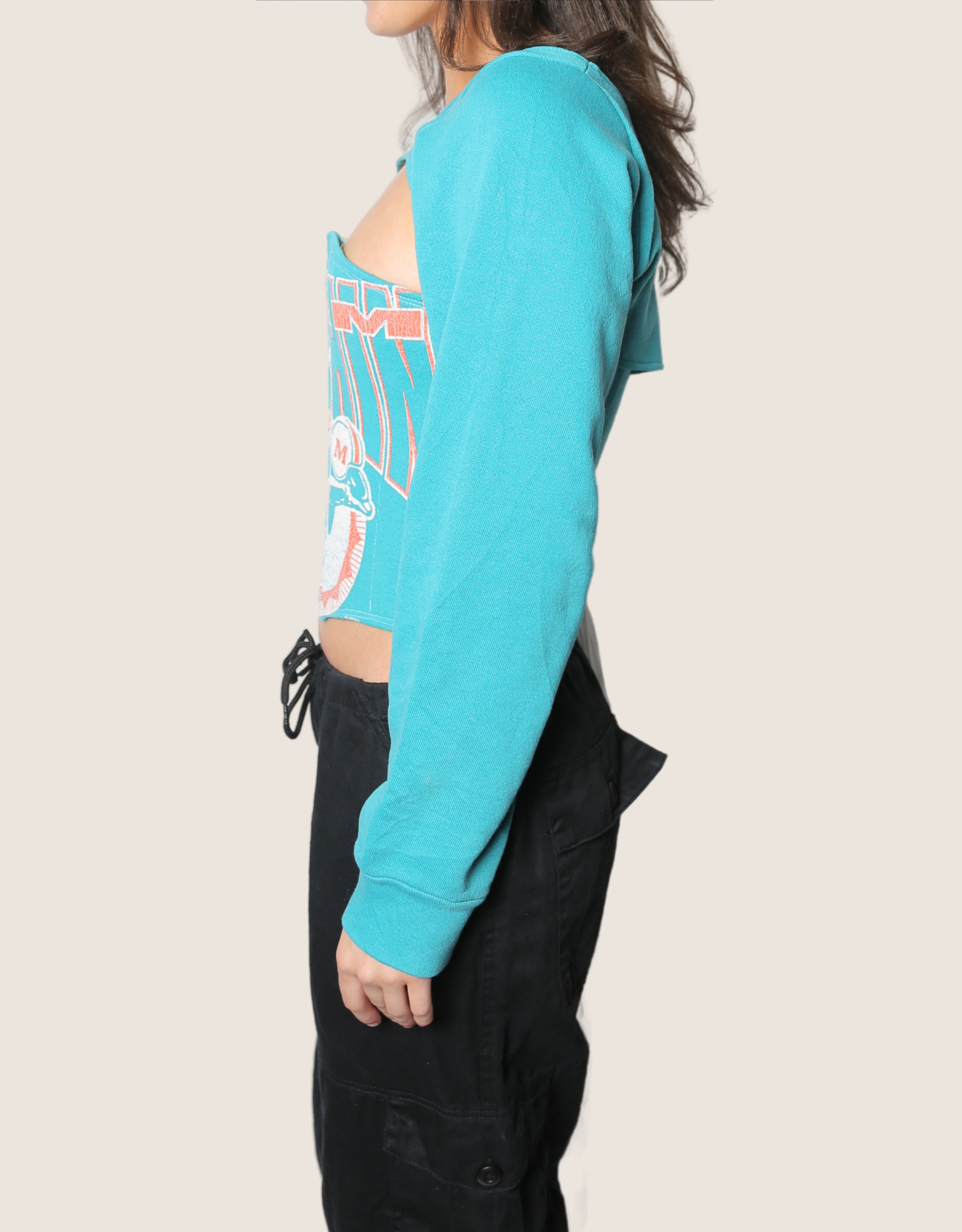 miami dolphins reworked snap corset with sweatshirt shrug (small/medium)