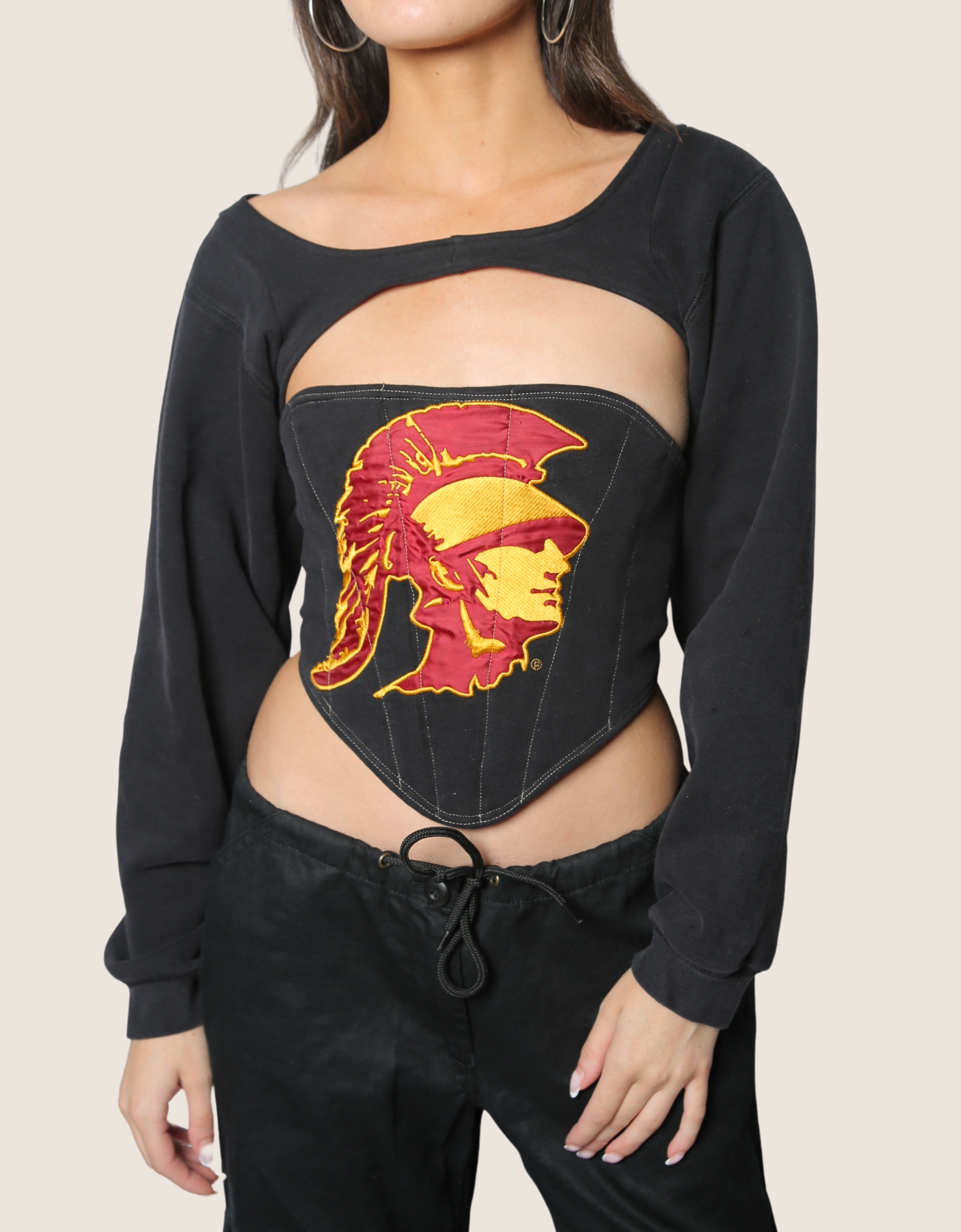 usc reworked corset with sweatshirt shrug (small/medium)