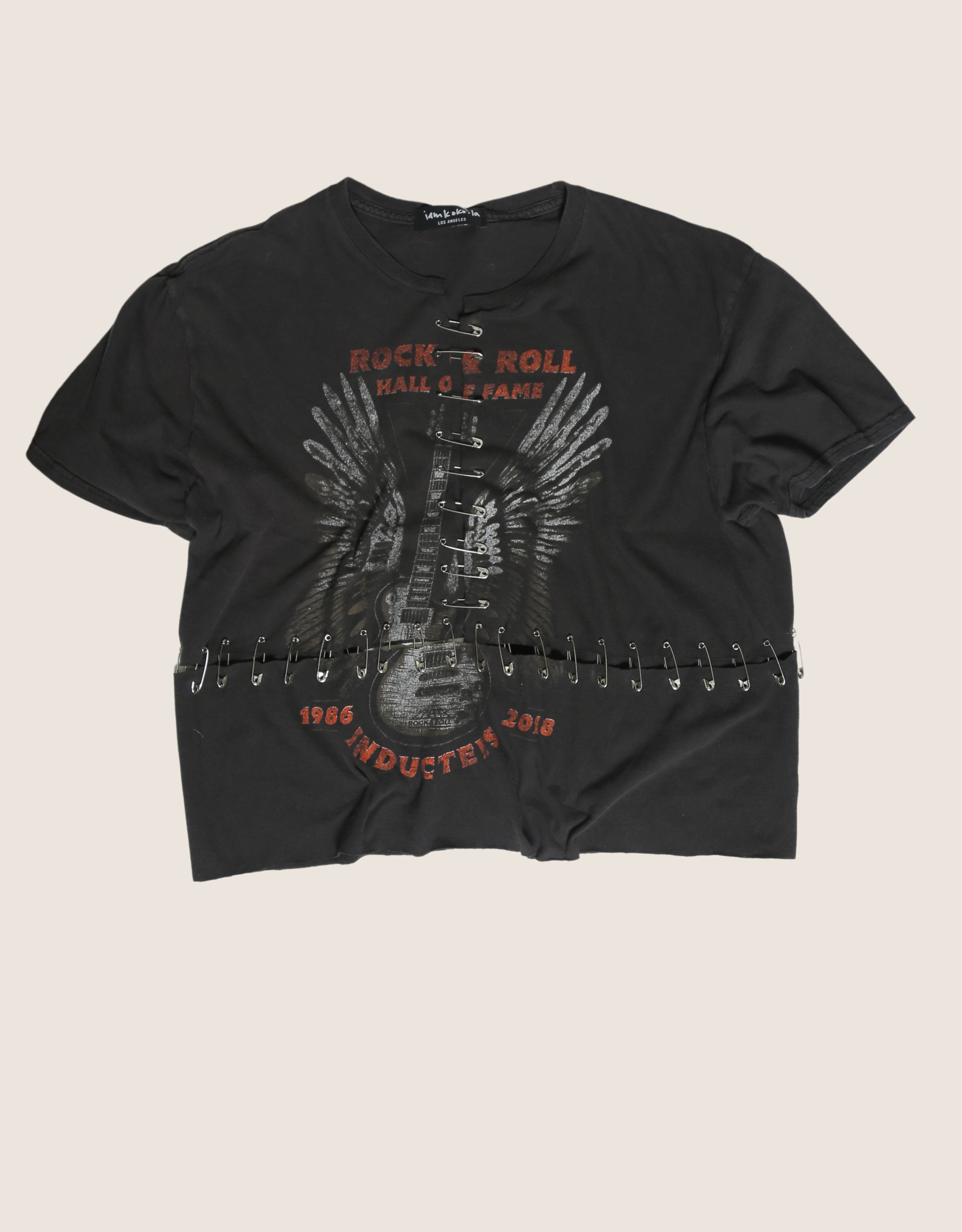 rock and roll cropped tee with safety pins (s/m)