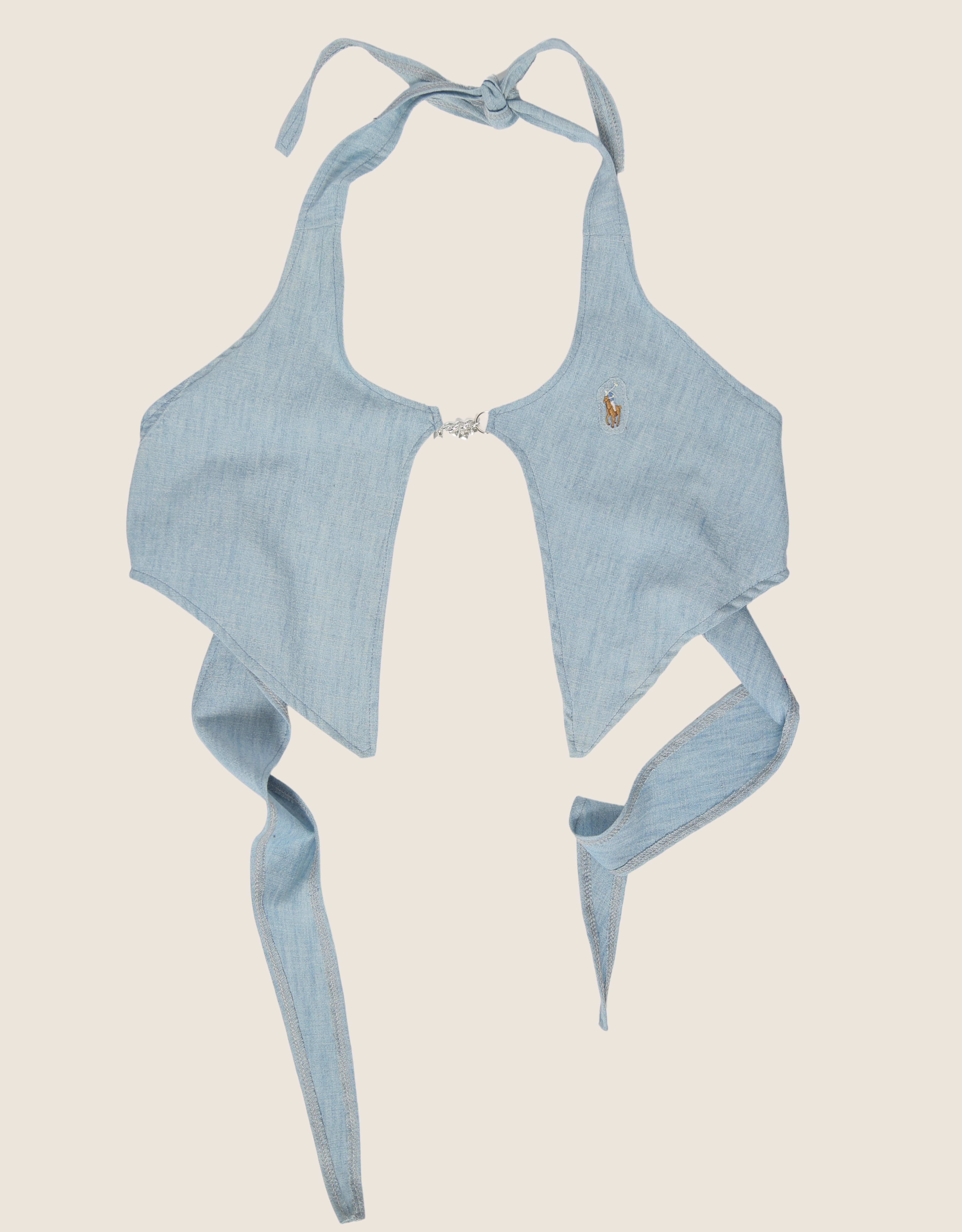 chambray polo charm front halter top