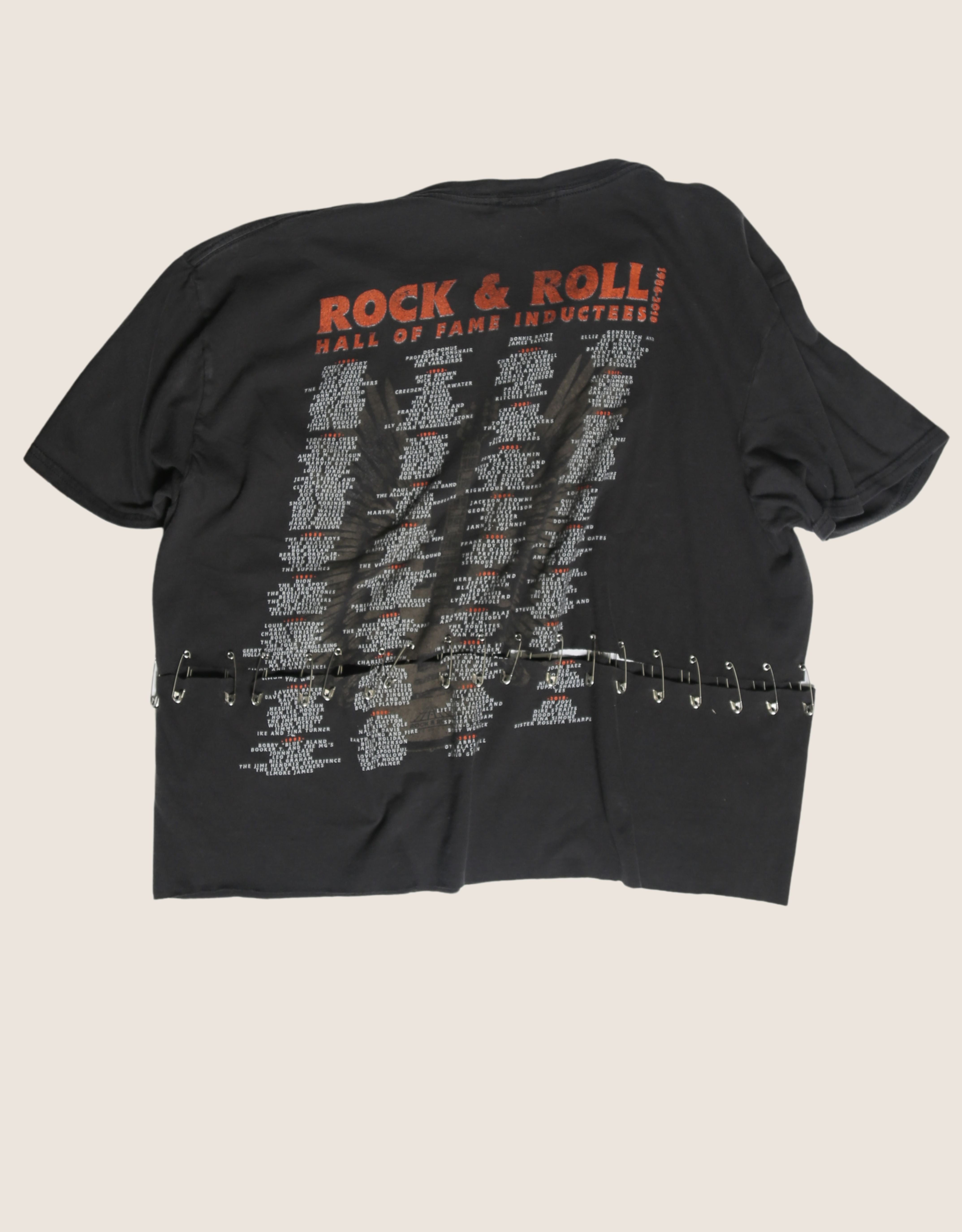 rock and roll cropped tee with safety pins (s/m)