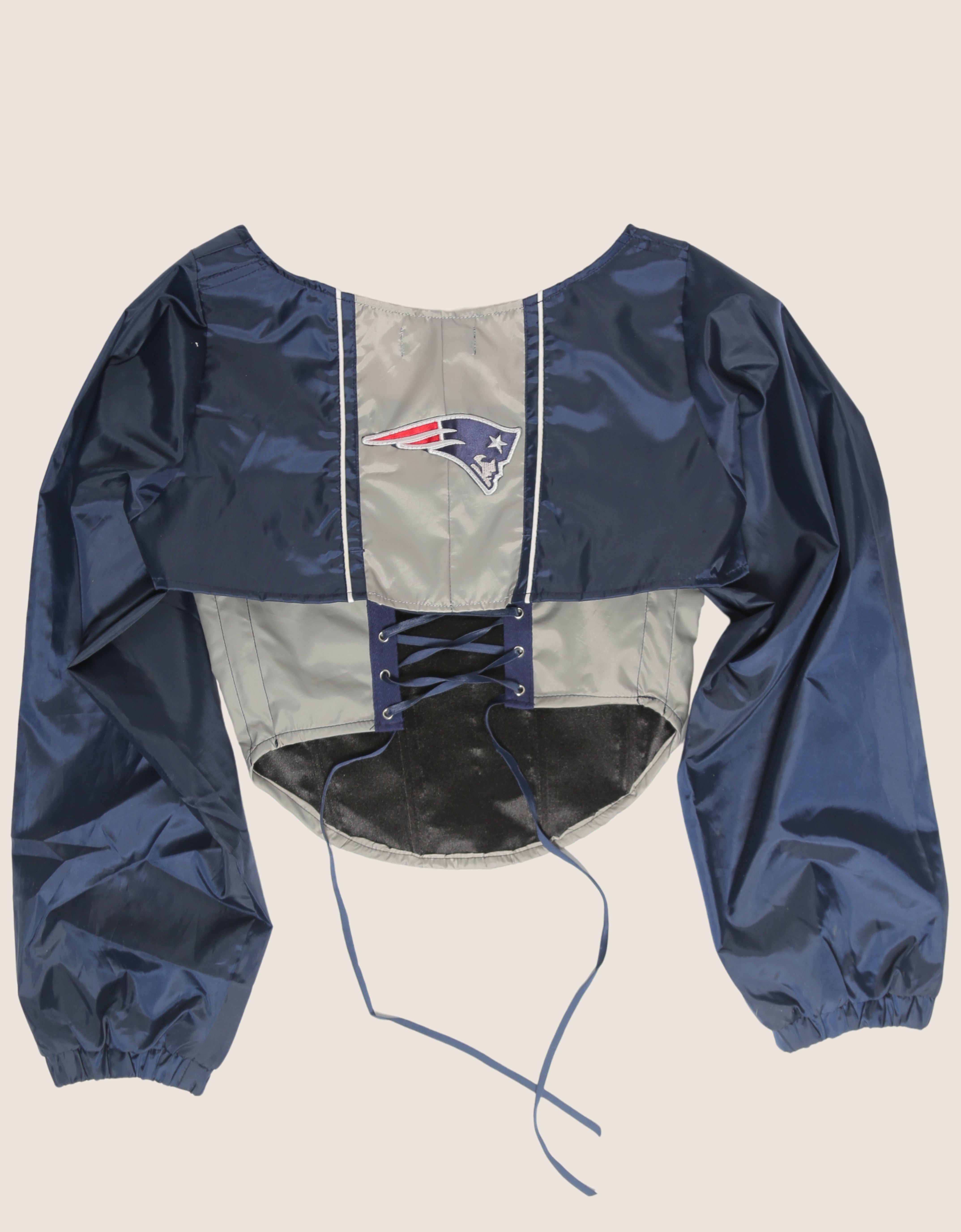patriots reworked strapless corset with windbreaker shrug