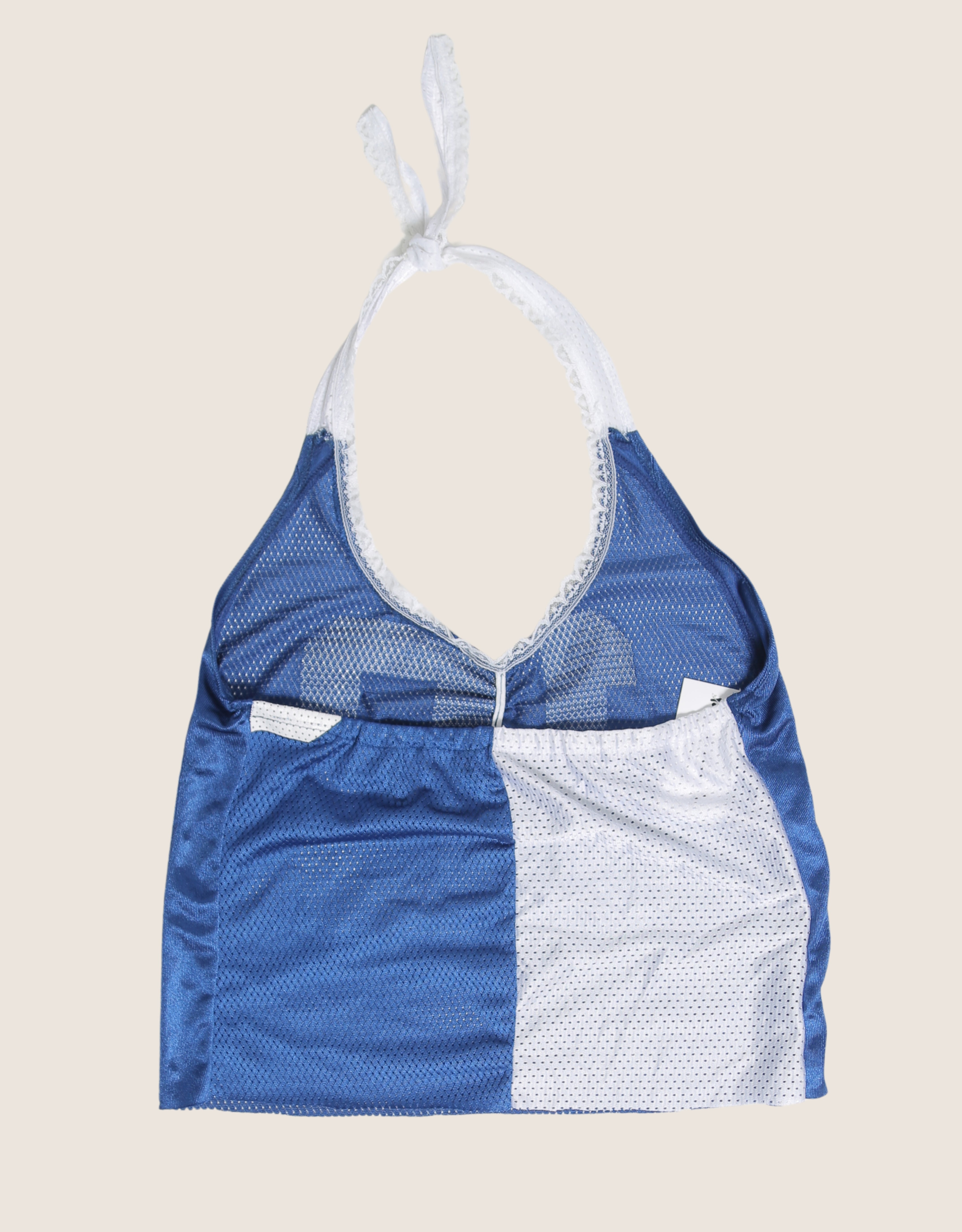 blue 18 lace trim jersey halter top