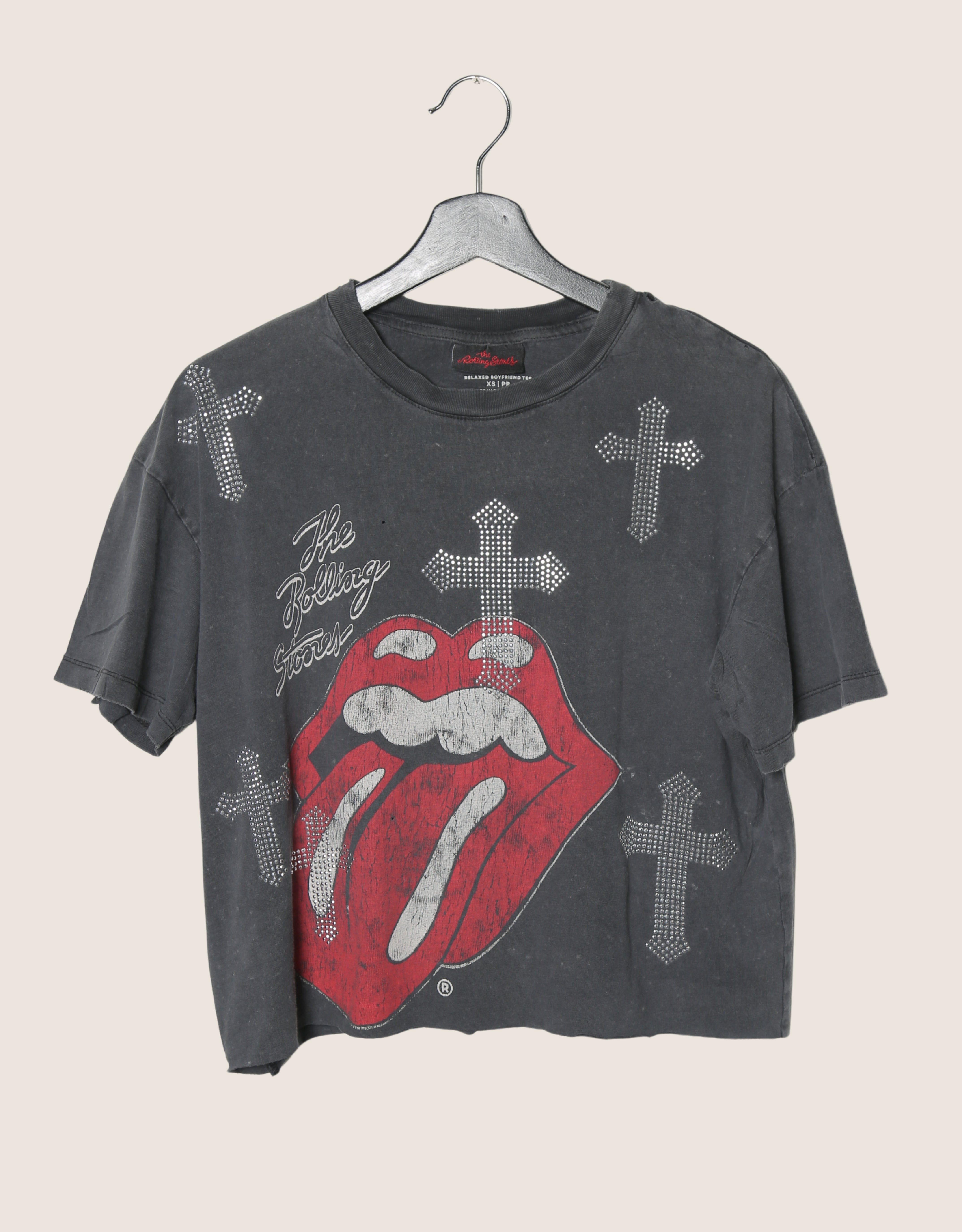 rolling stones studded cross cropped tee