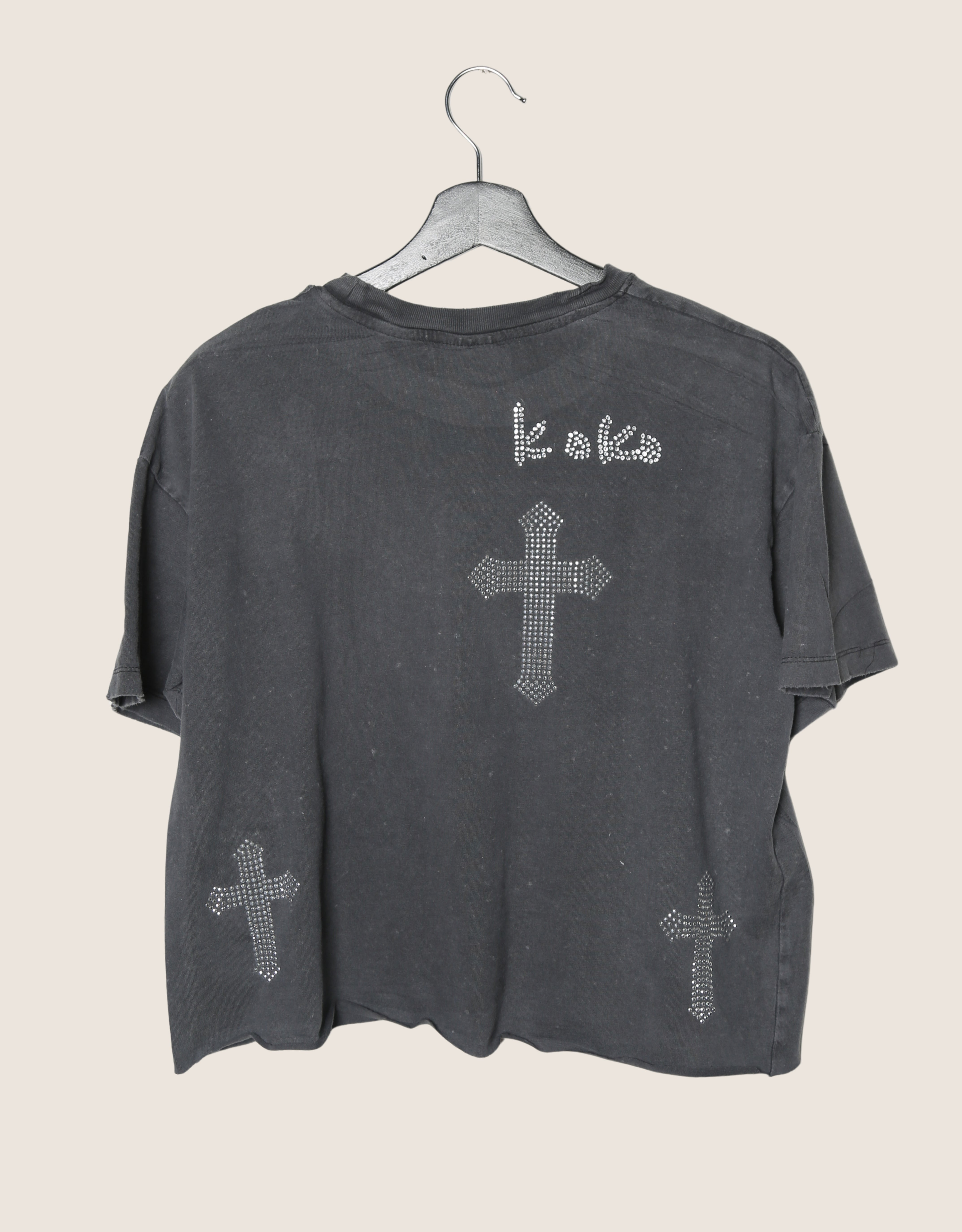 rolling stones studded cross cropped tee