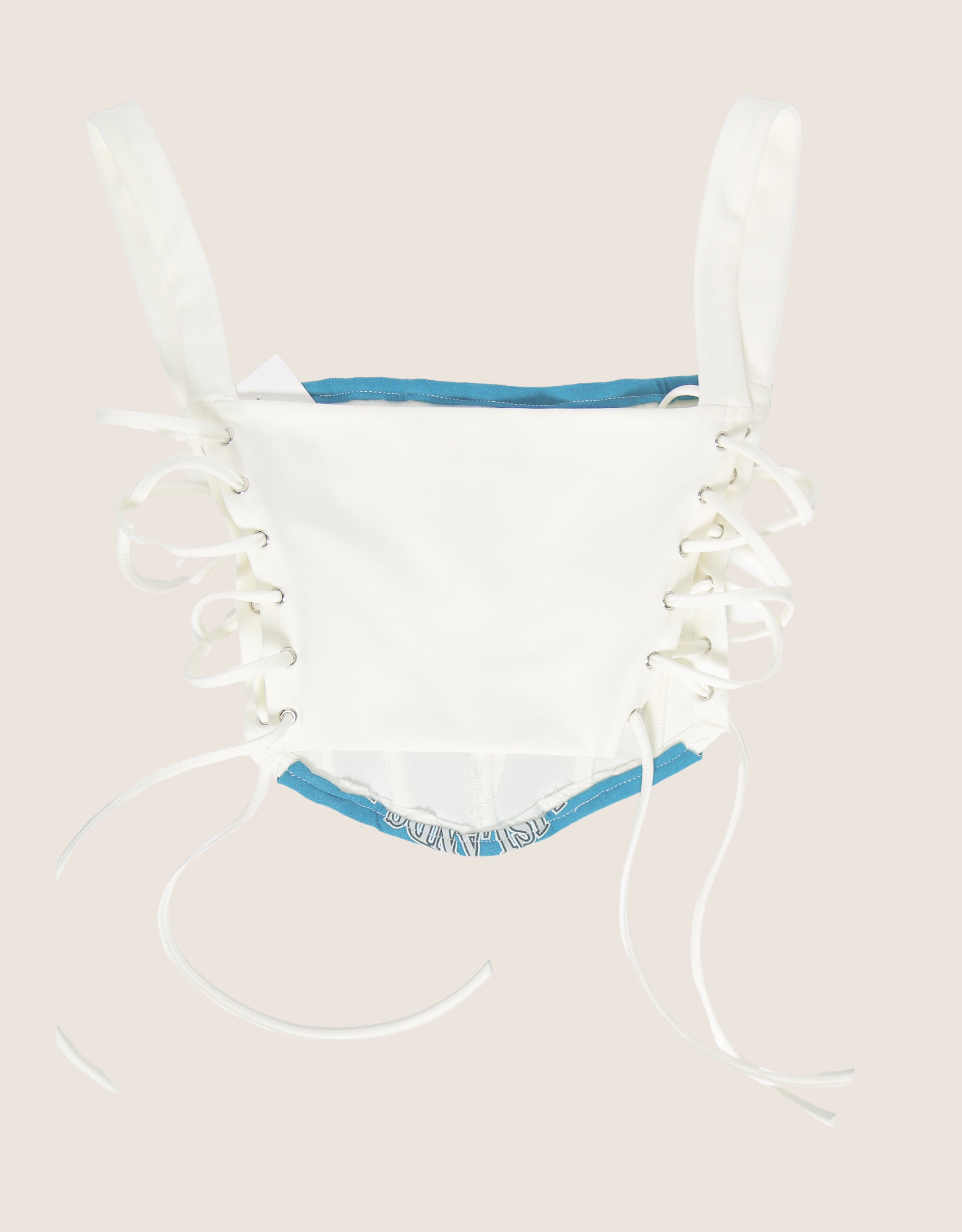 harley white/teal side lace cropped corset (small)