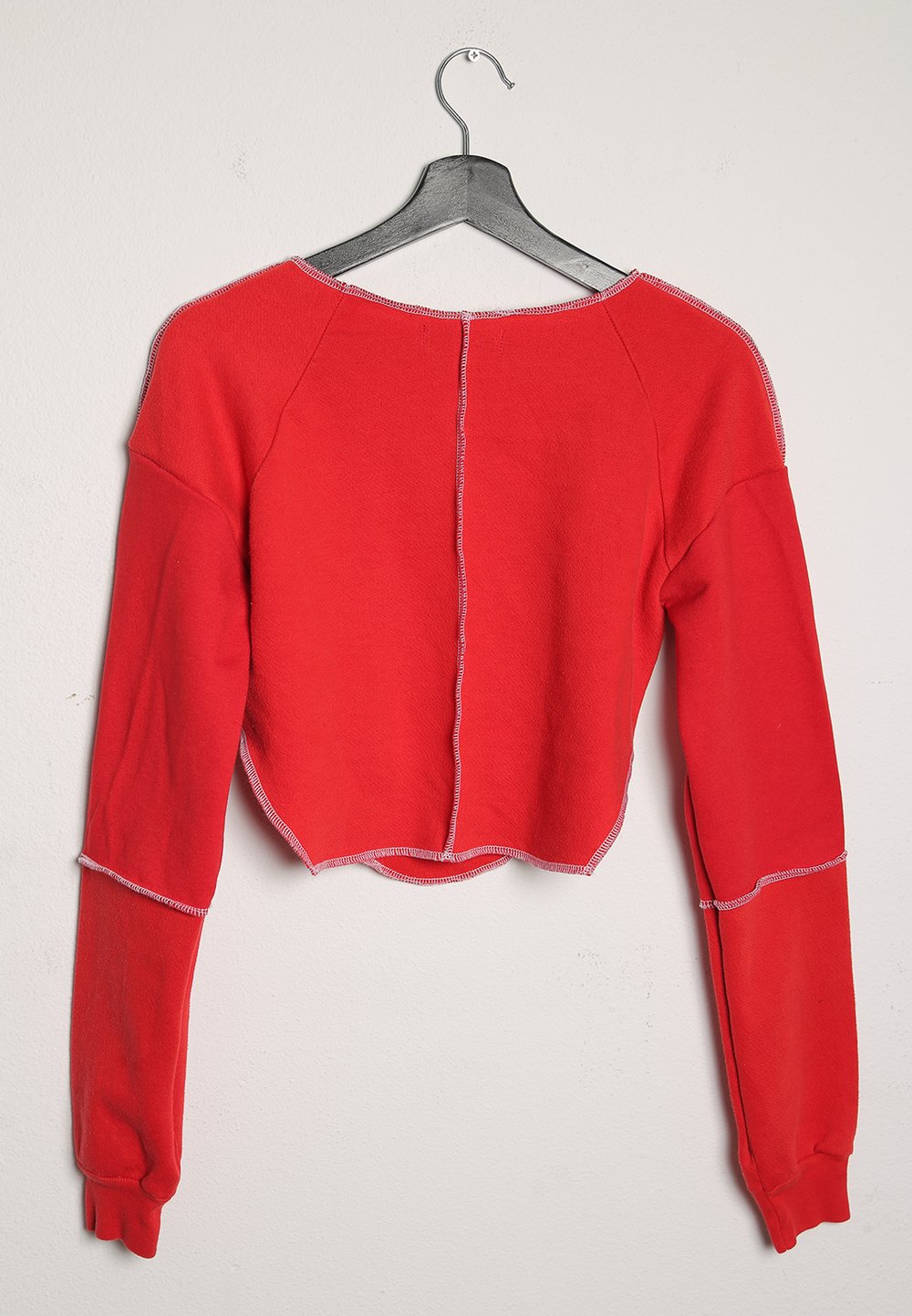 xmas reindeer reworked exposed stitch cropped sweatshirt