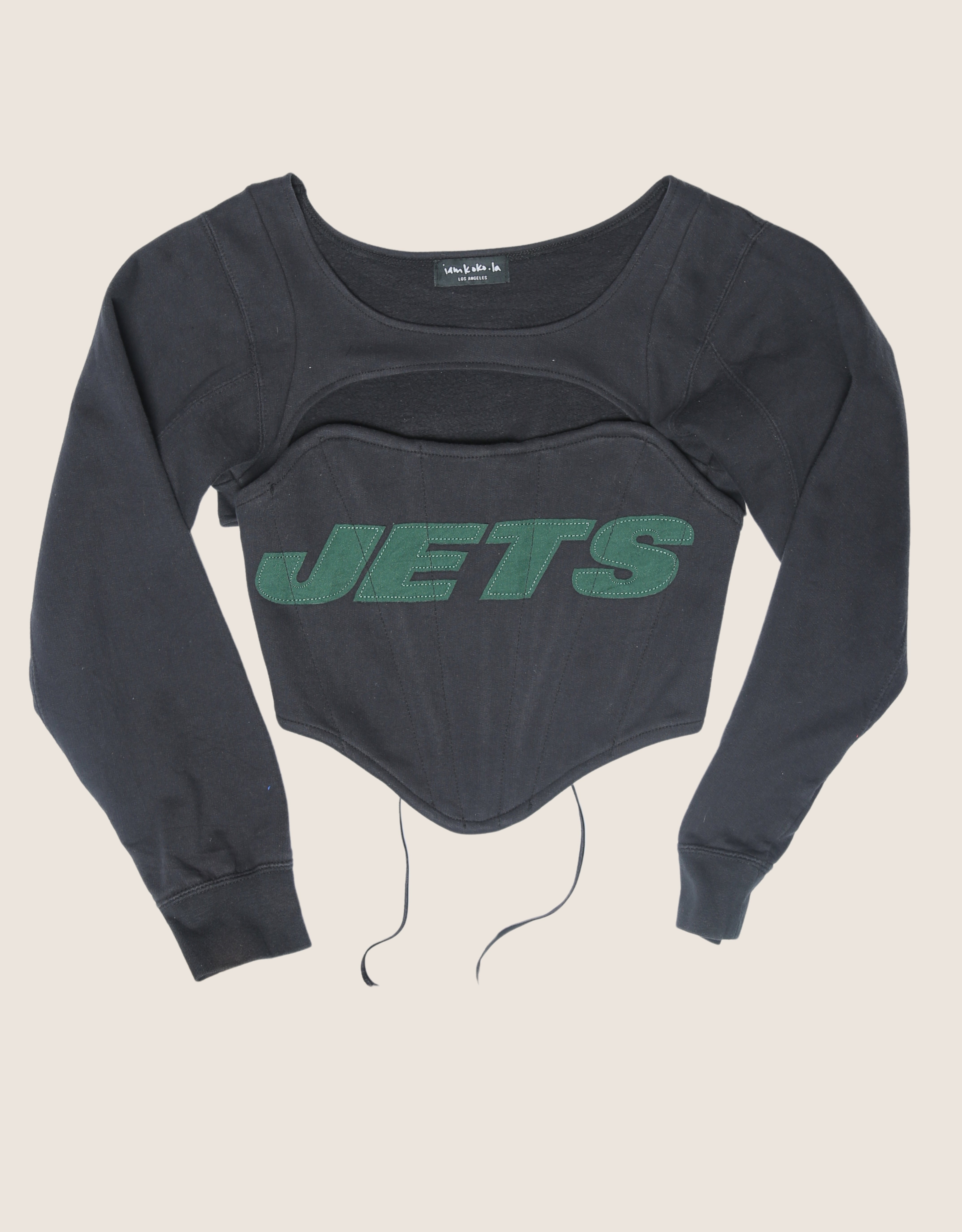 jets reworked corset with sweatshirt shrug (small)