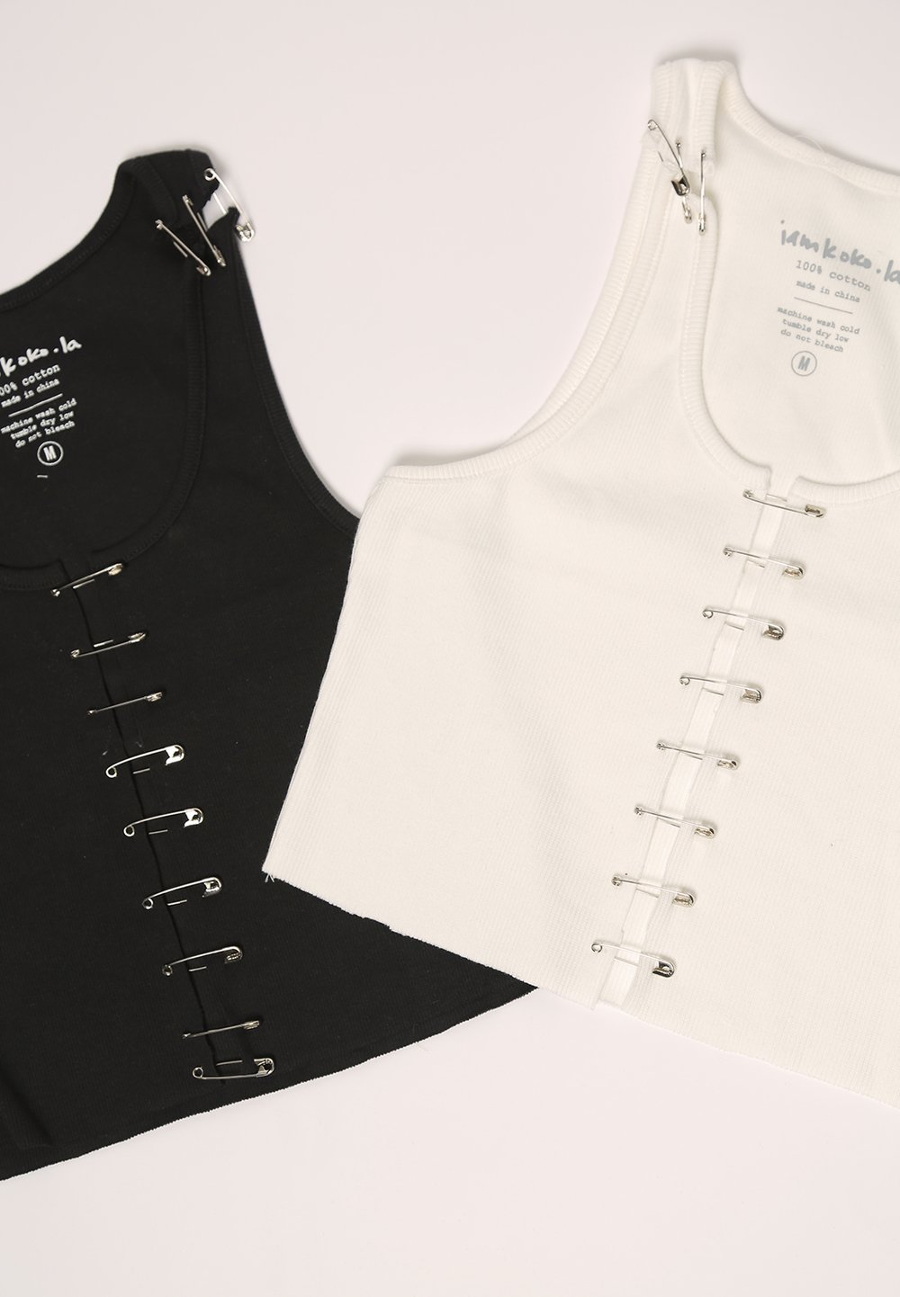 cutout safety pin cropped ribbed tank