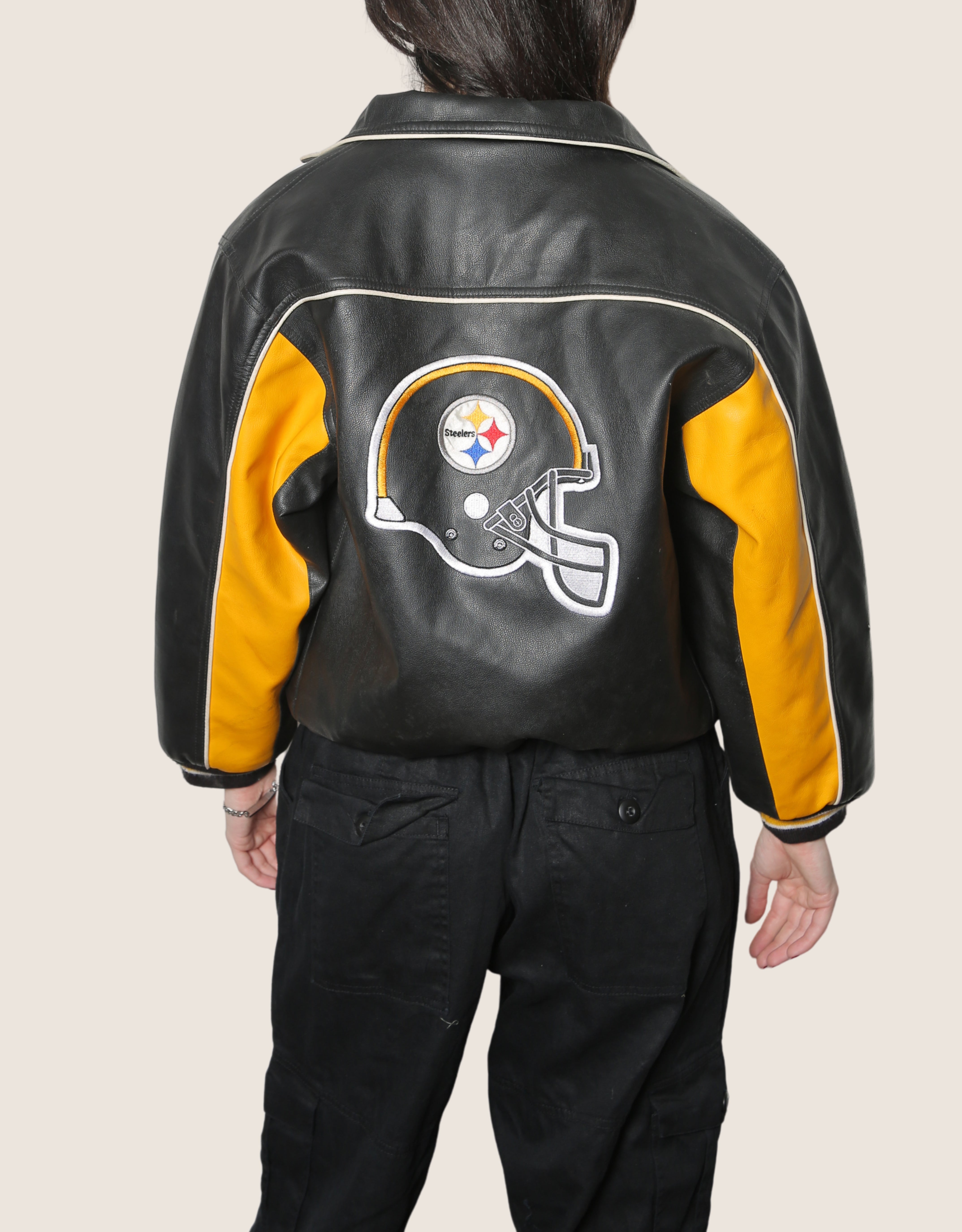 steelers vintage faux leather jacket