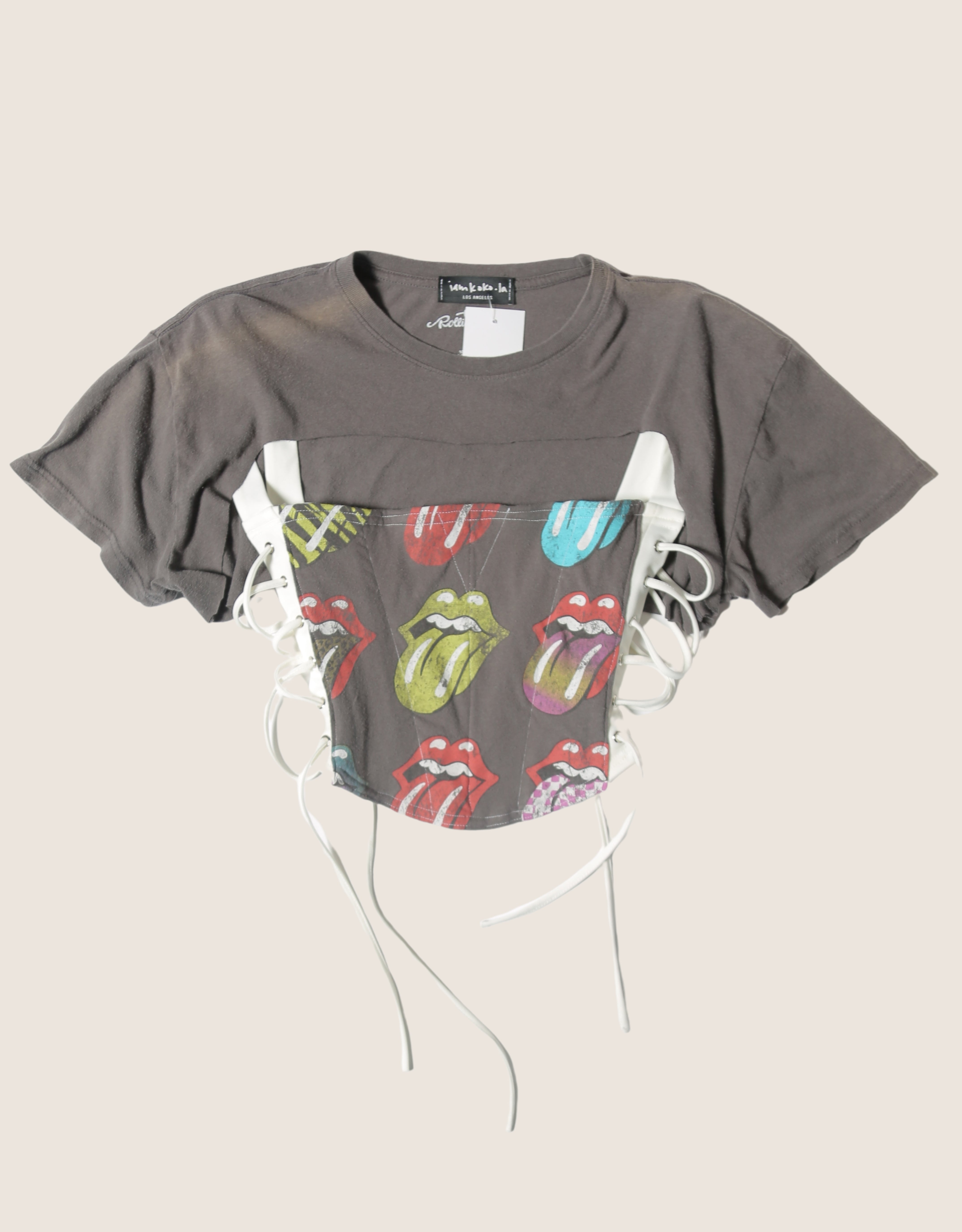 rolling stone grey side lace cropped corset (small)