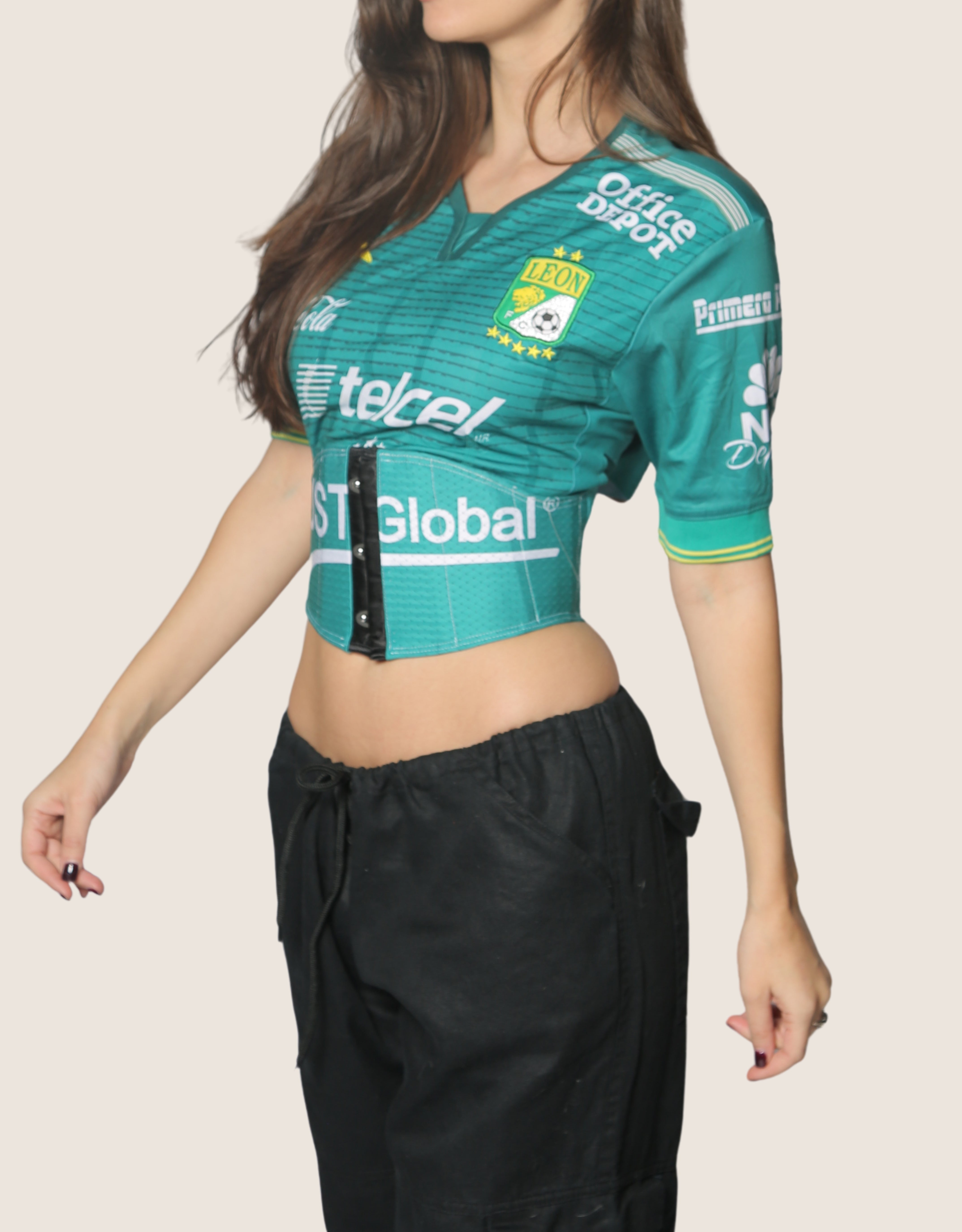 corona soccer reworked mini corset waist (small/ medium)