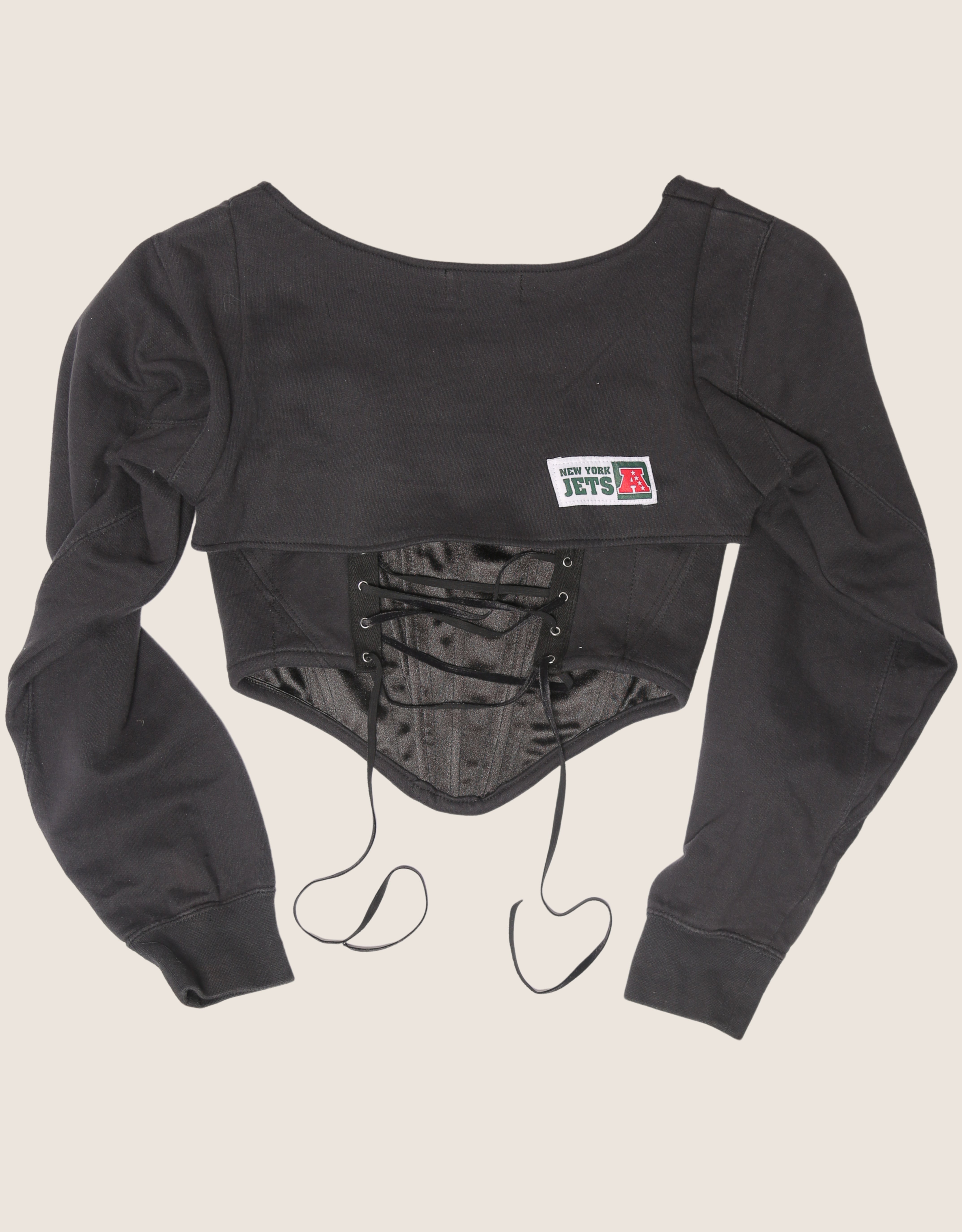 jets reworked corset with sweatshirt shrug (small)