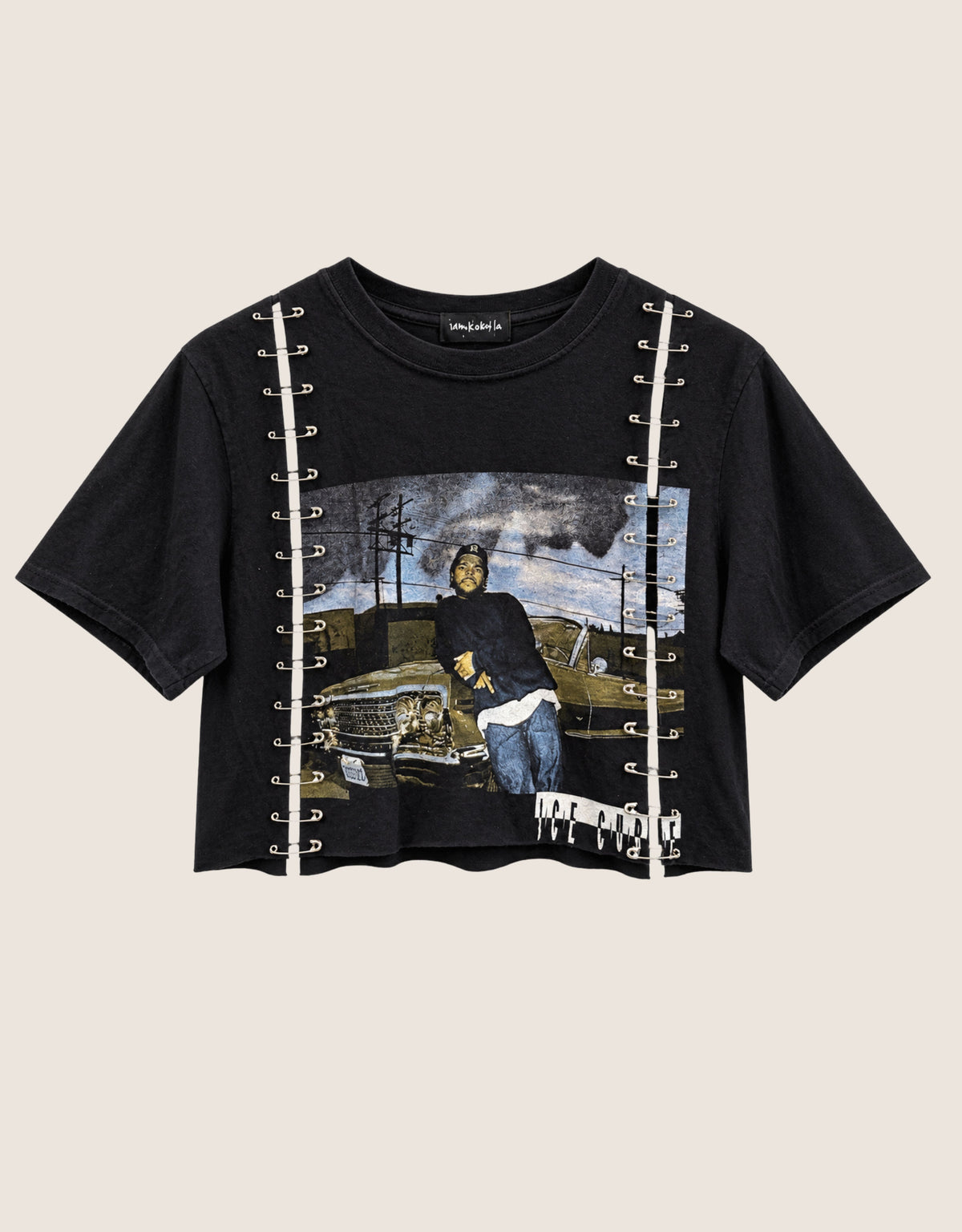 ice cube cropped tee with safety pins (S/M)