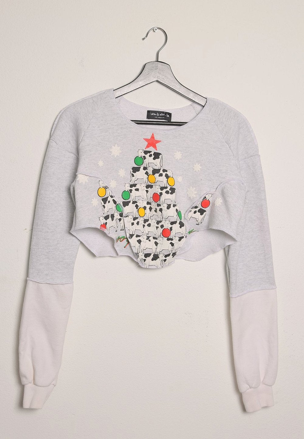 xmas cows reworked exposed stitch cropped sweatshirt