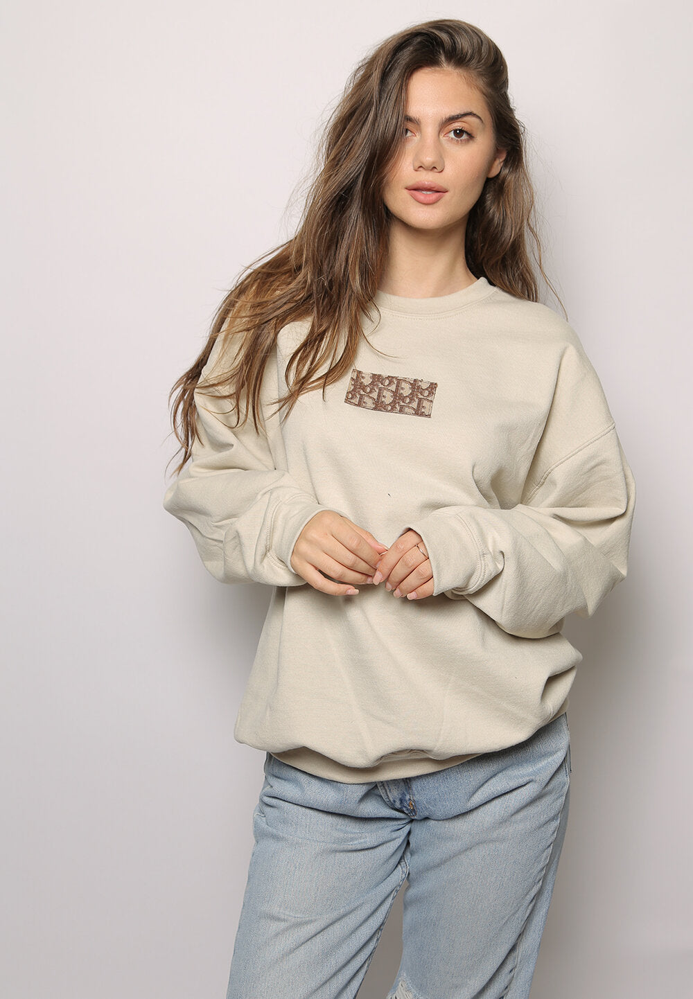 dior patch oversized crewneck sweatshirt