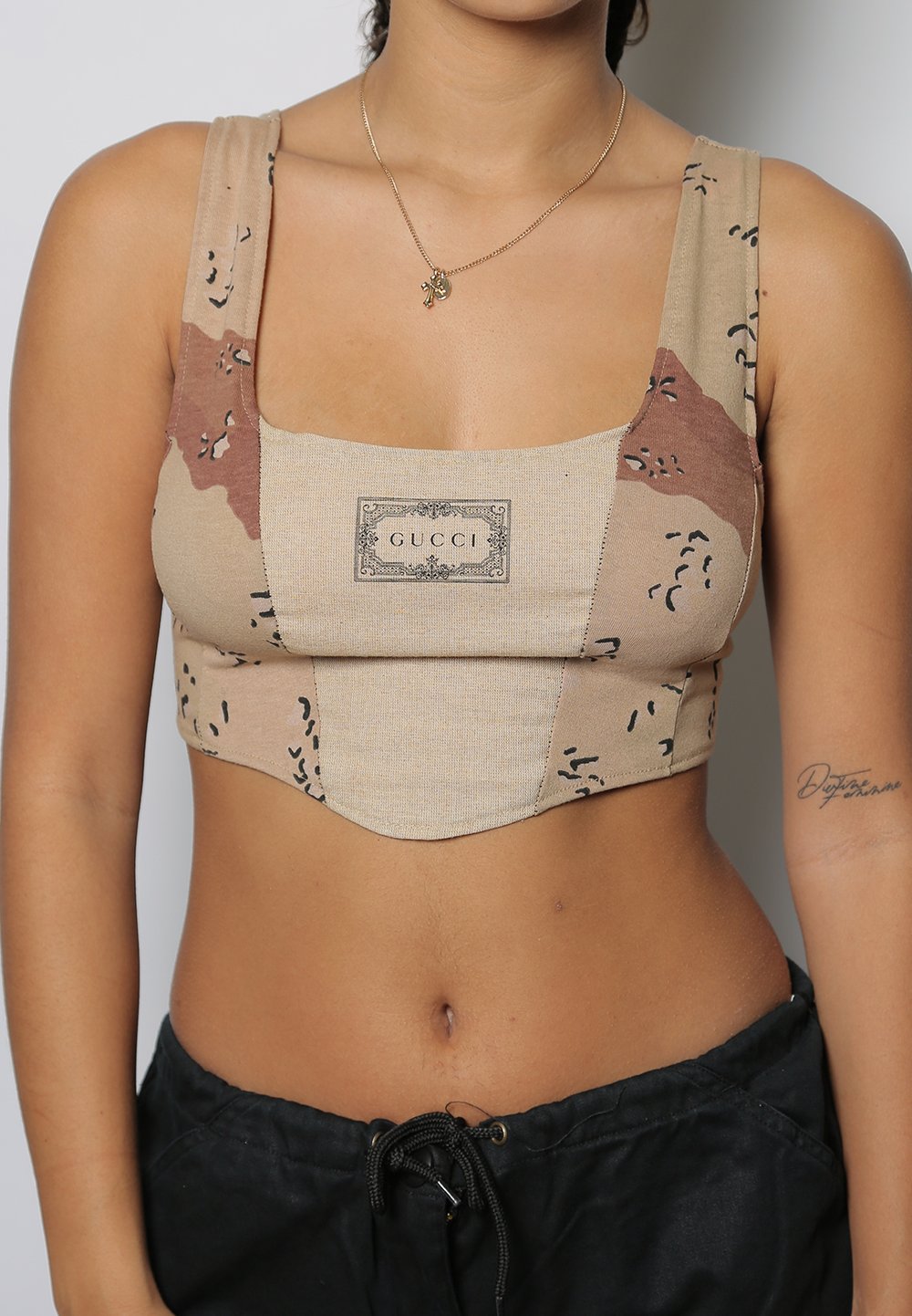 designer panel lace back tank top