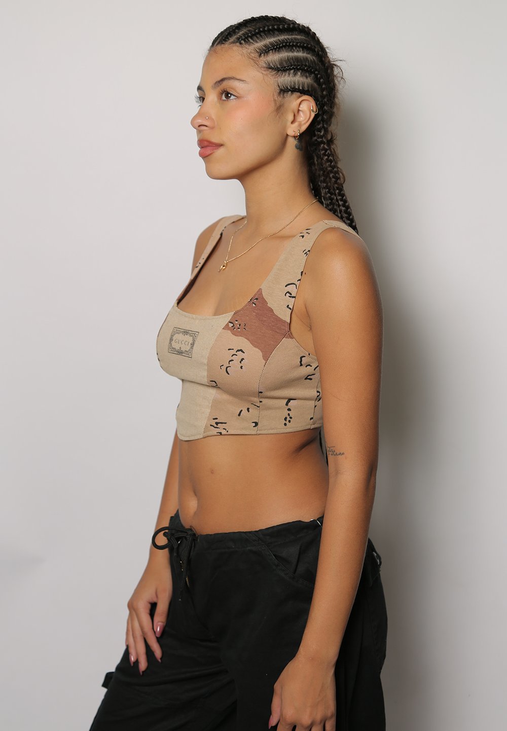 designer panel lace back tank top