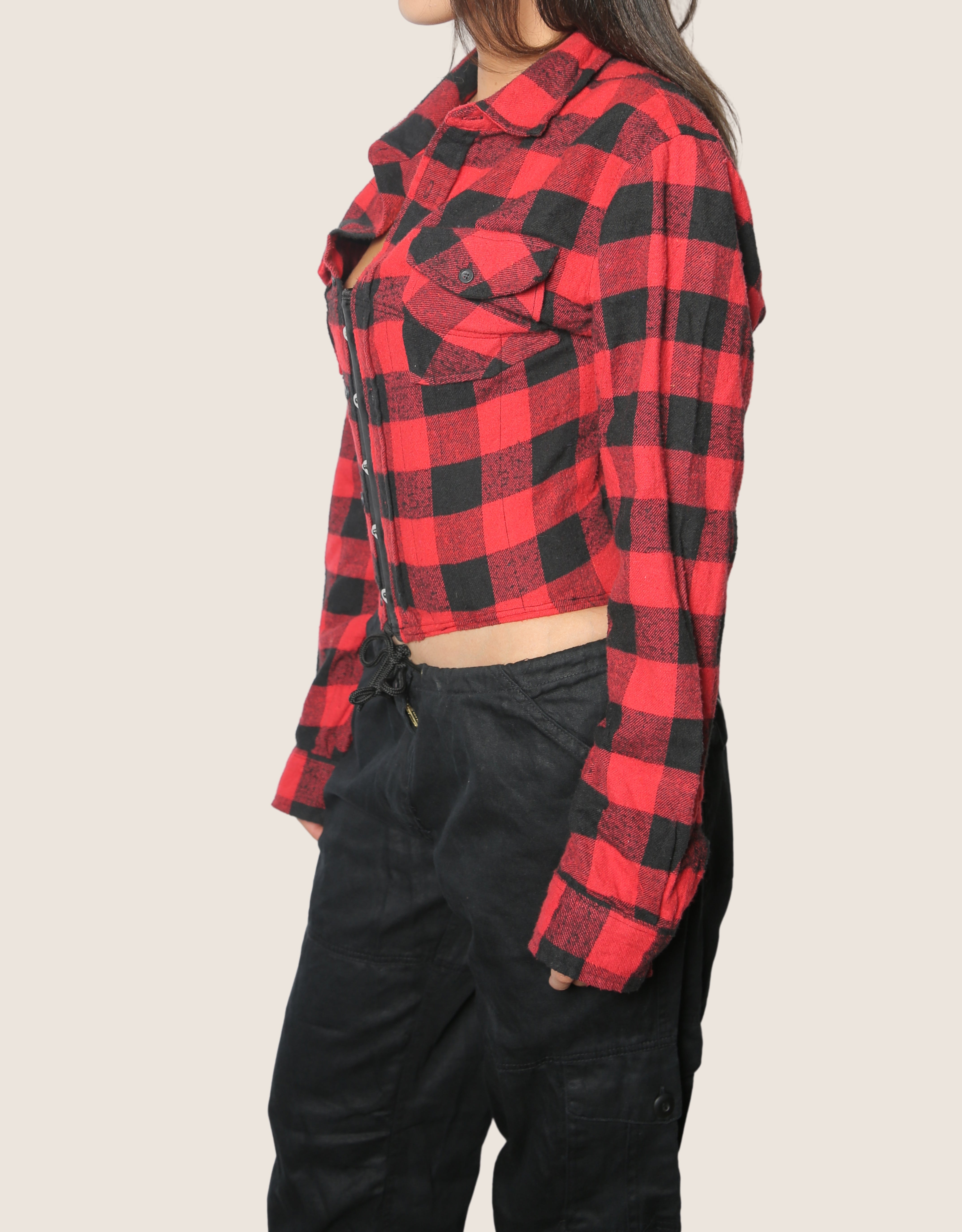 reworked flannel snap corset- red (small)