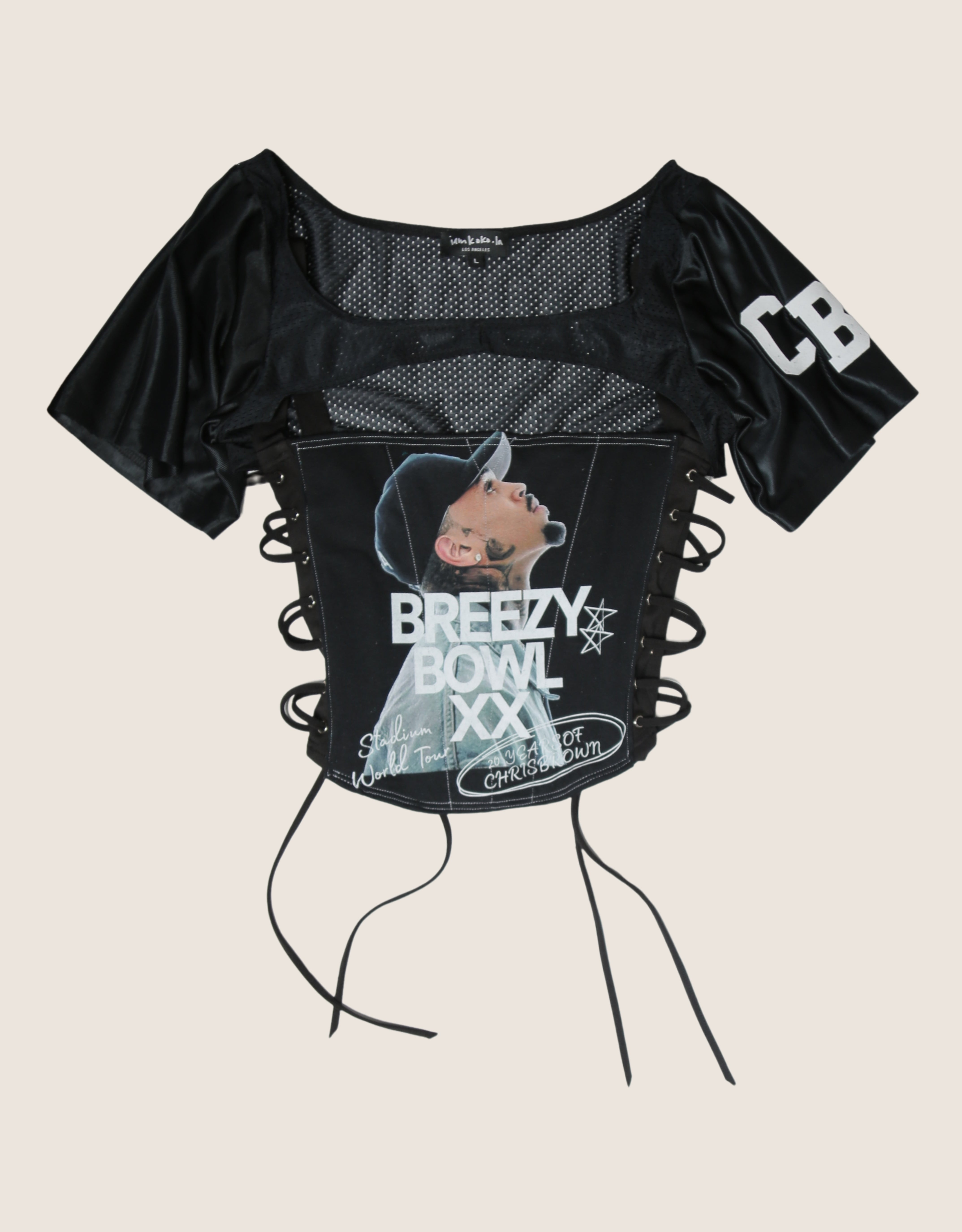 custom jersey breezy bowl side lace up corset with shrug- L