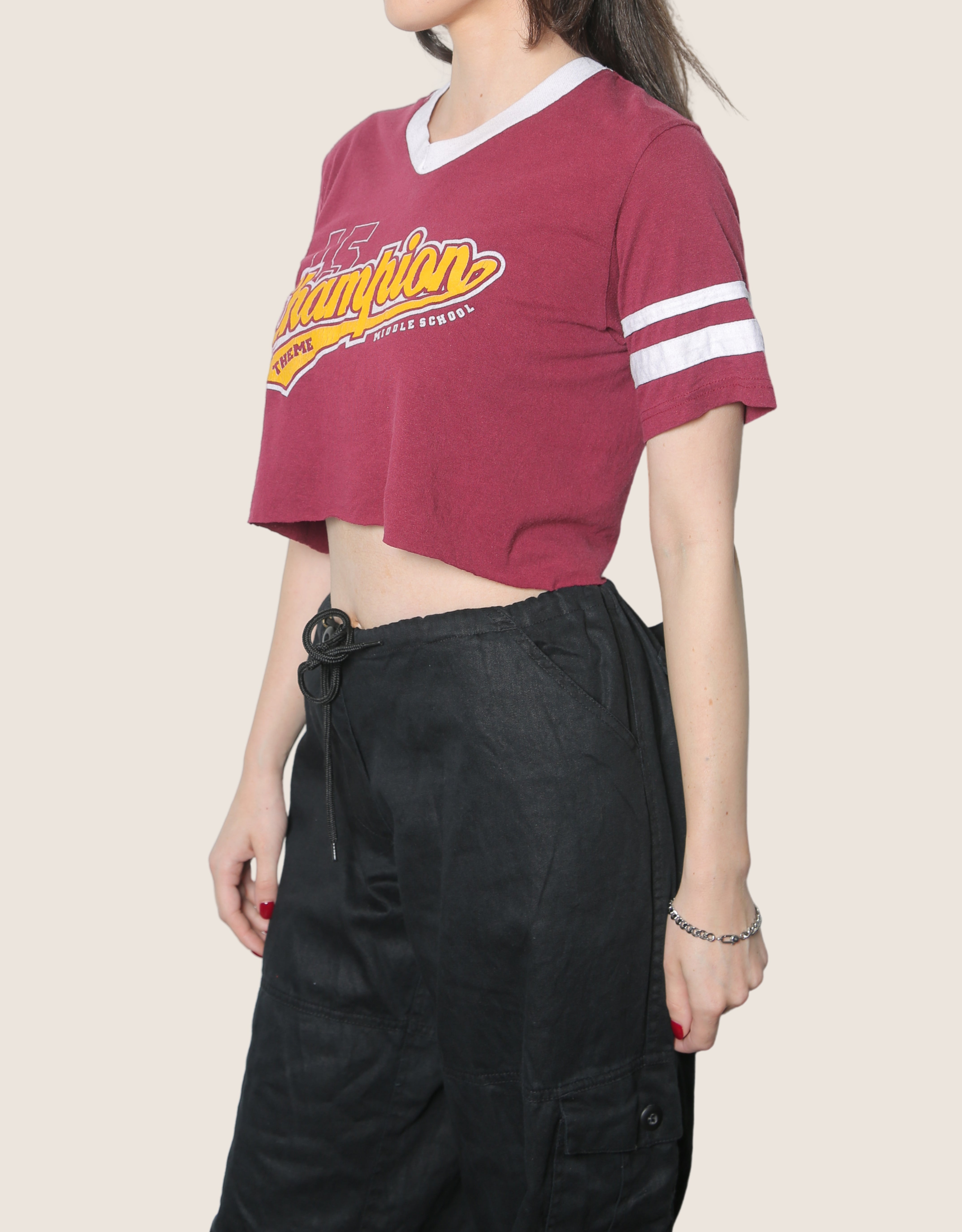 champions red cropped vintage tee
