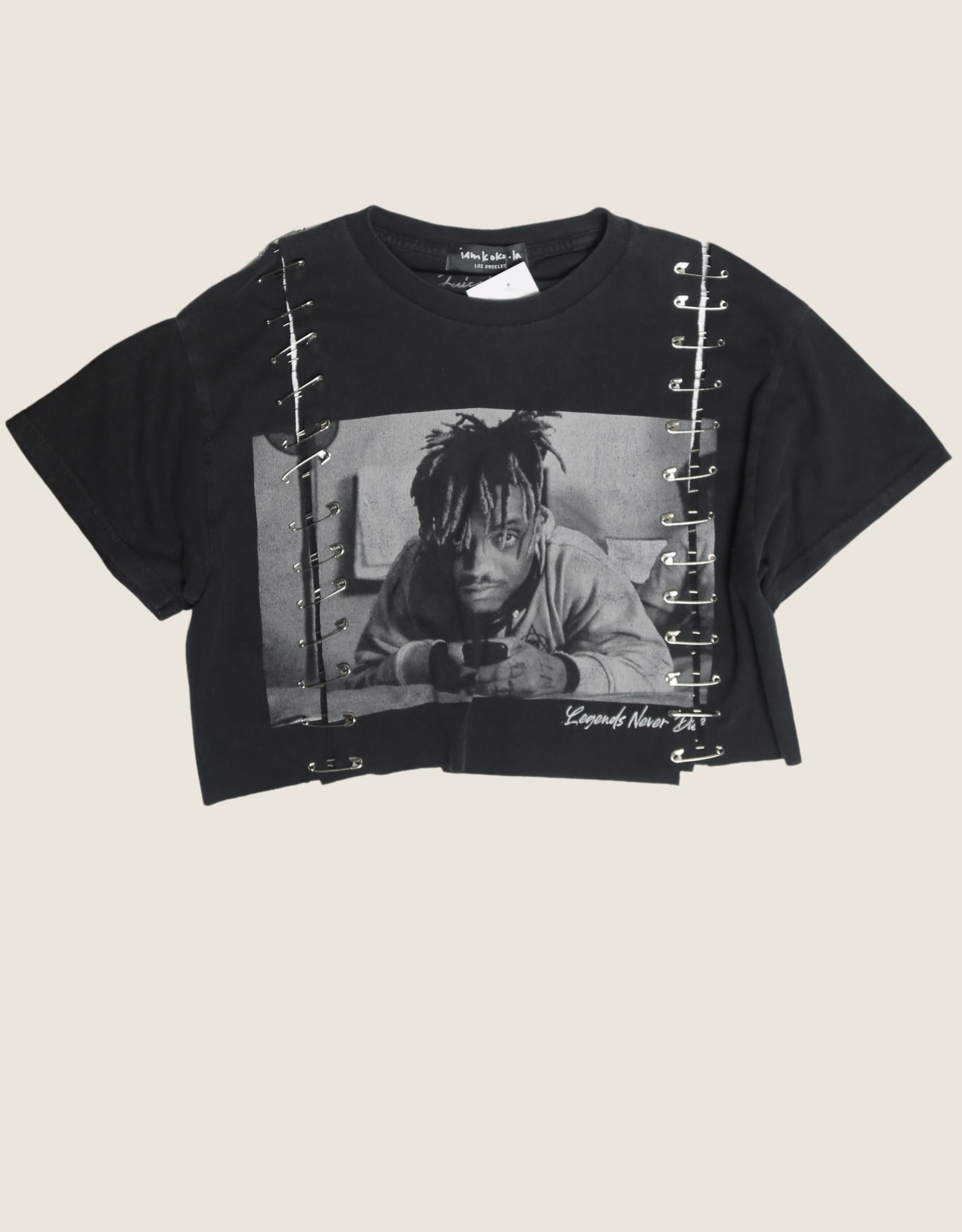juice wrld cropped tee with safety pins (s)