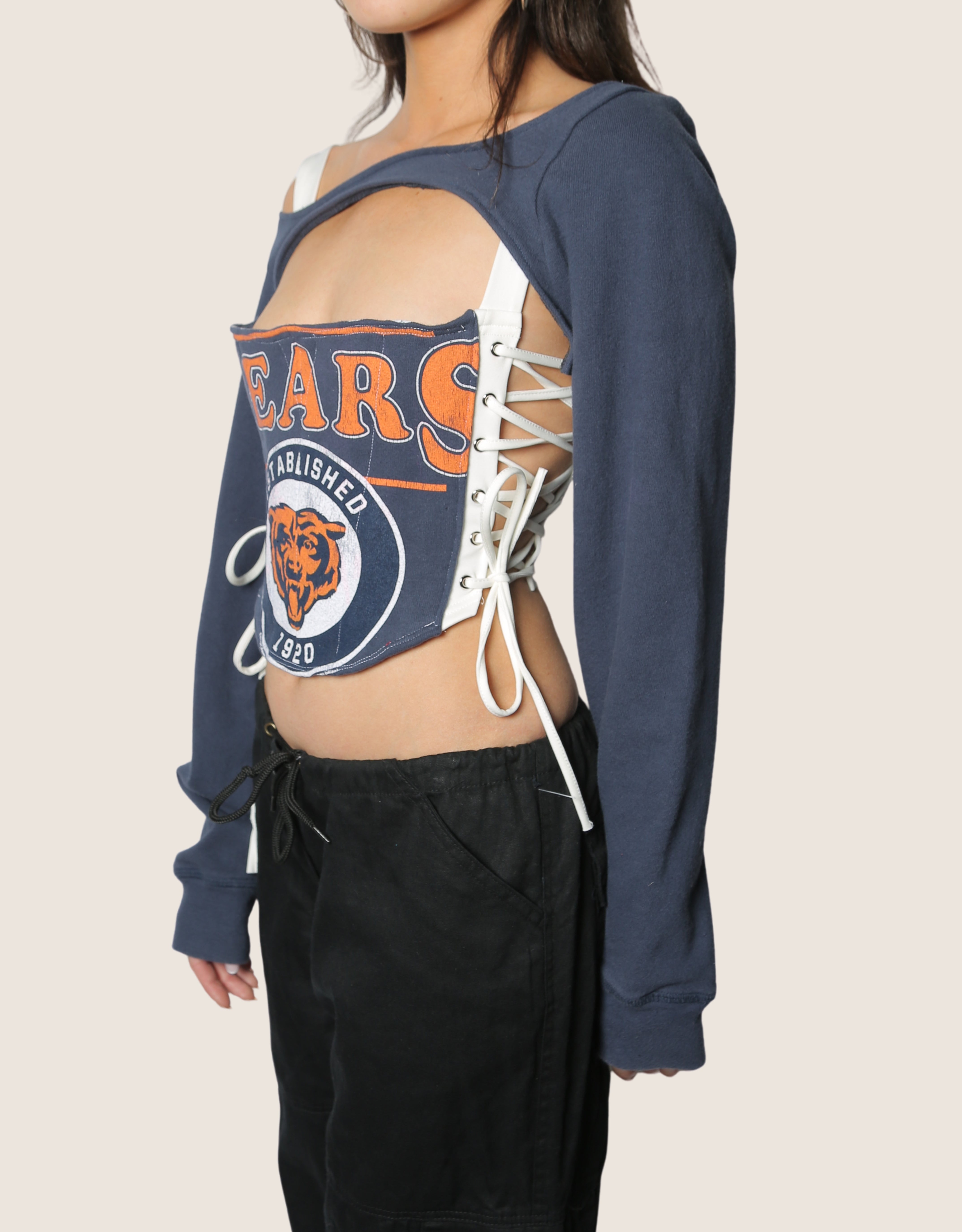 bears reworked side lace corset with sweatshirt shrug (small)