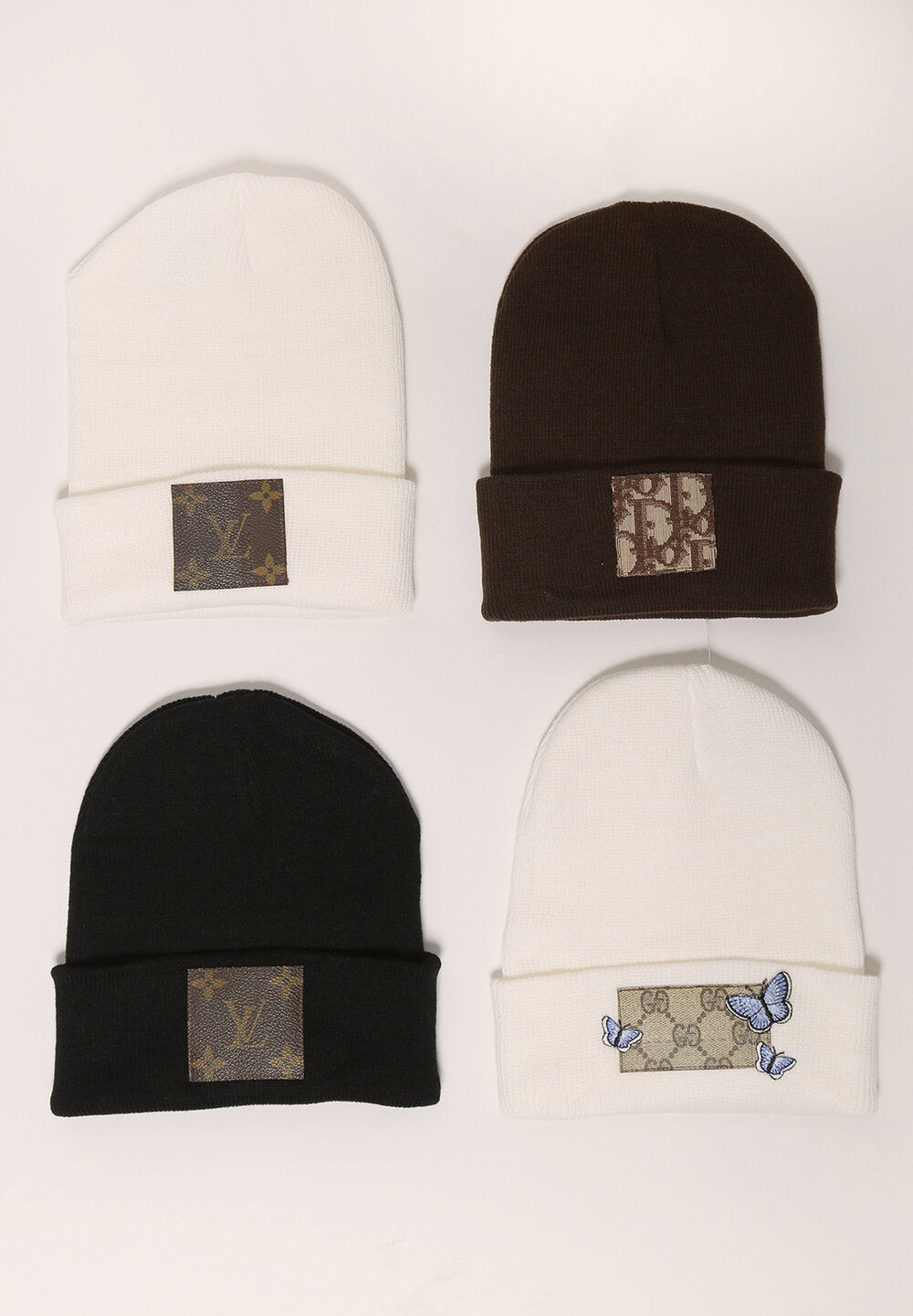 designer patched beanies