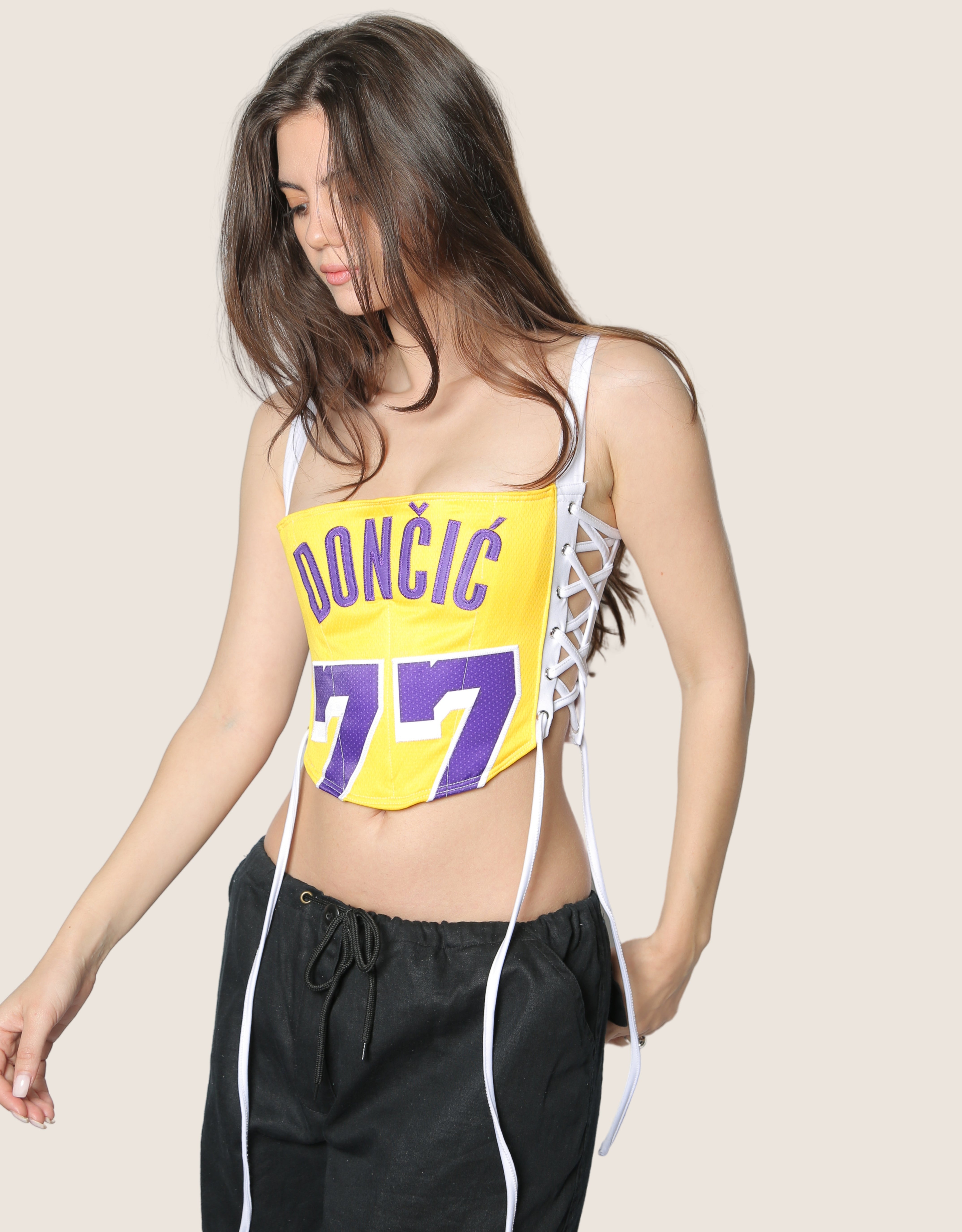 Lakers 77 reworked side lace cropped corset