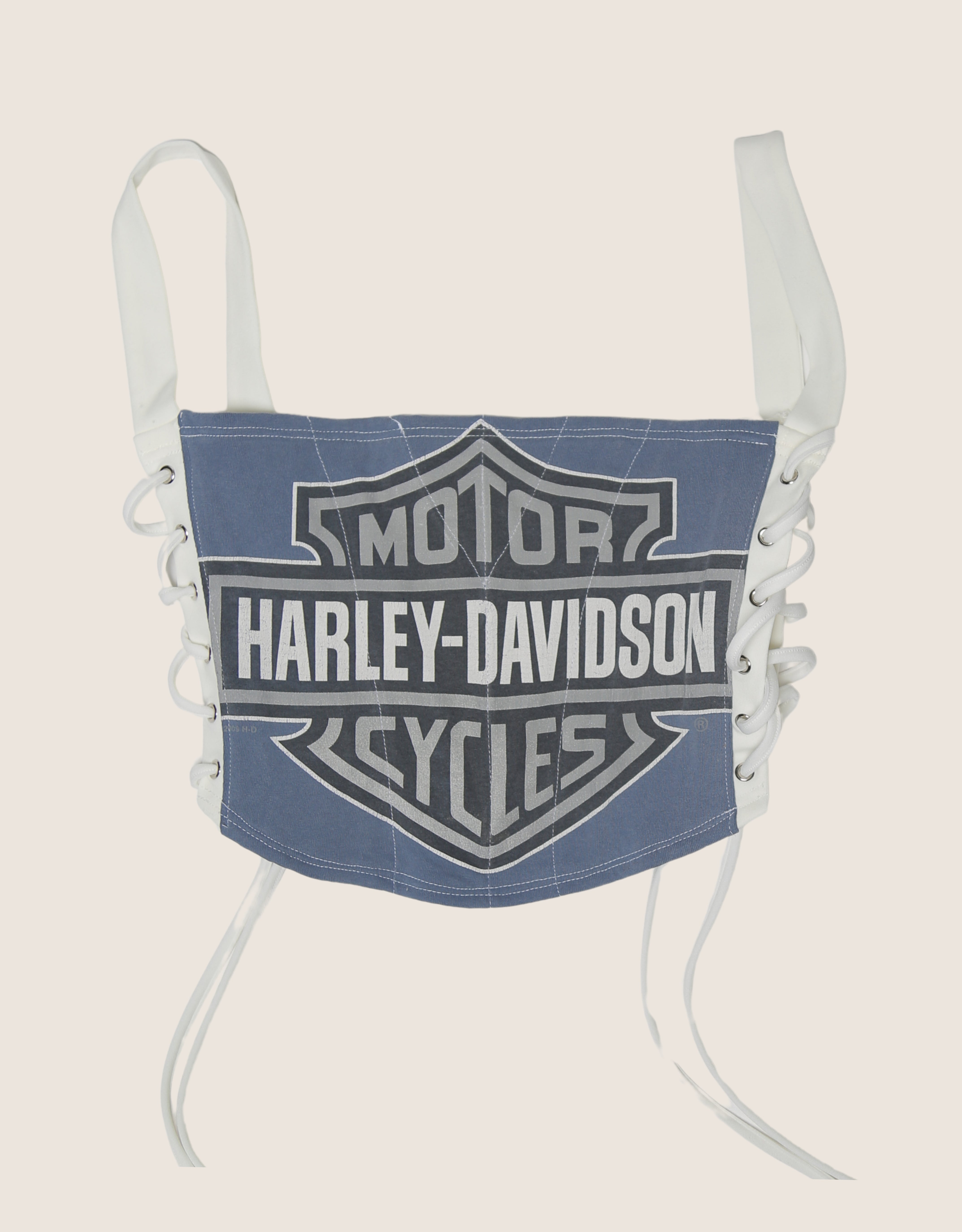 blue harley crest side lace cropped corset (M)
