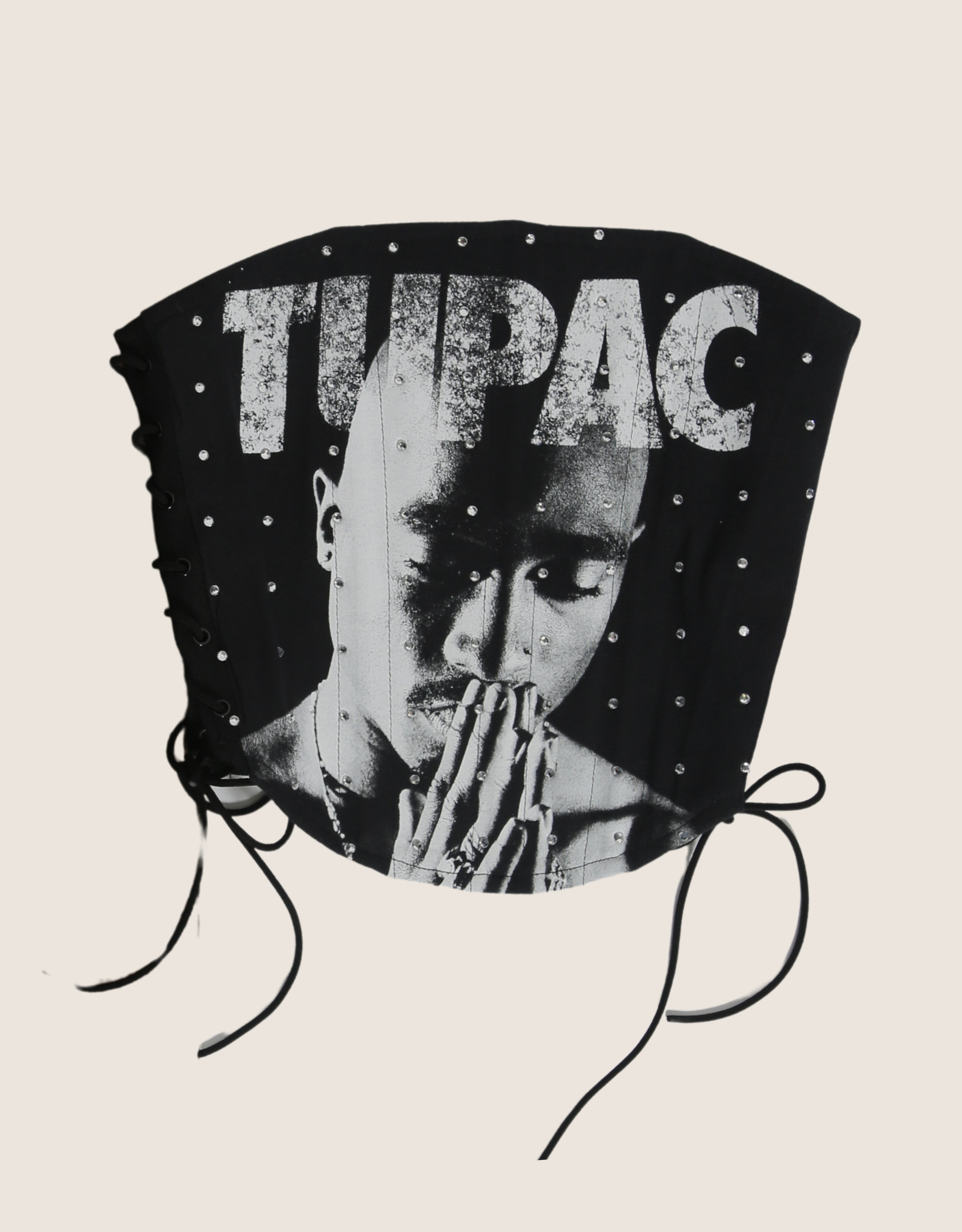 tupac strapless side lace corset with rhinestones (s/m)