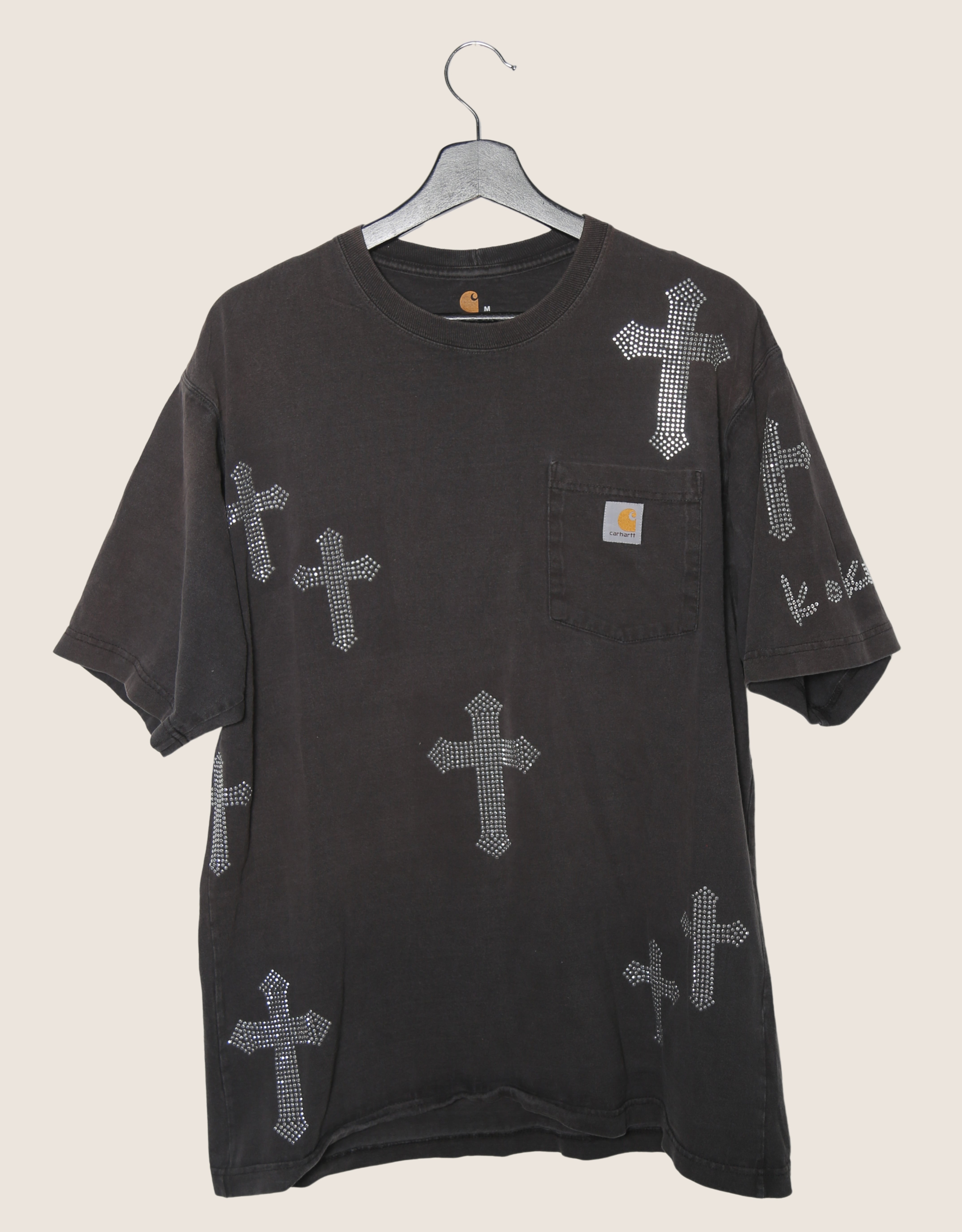 black carhartt studded cross oversized tee