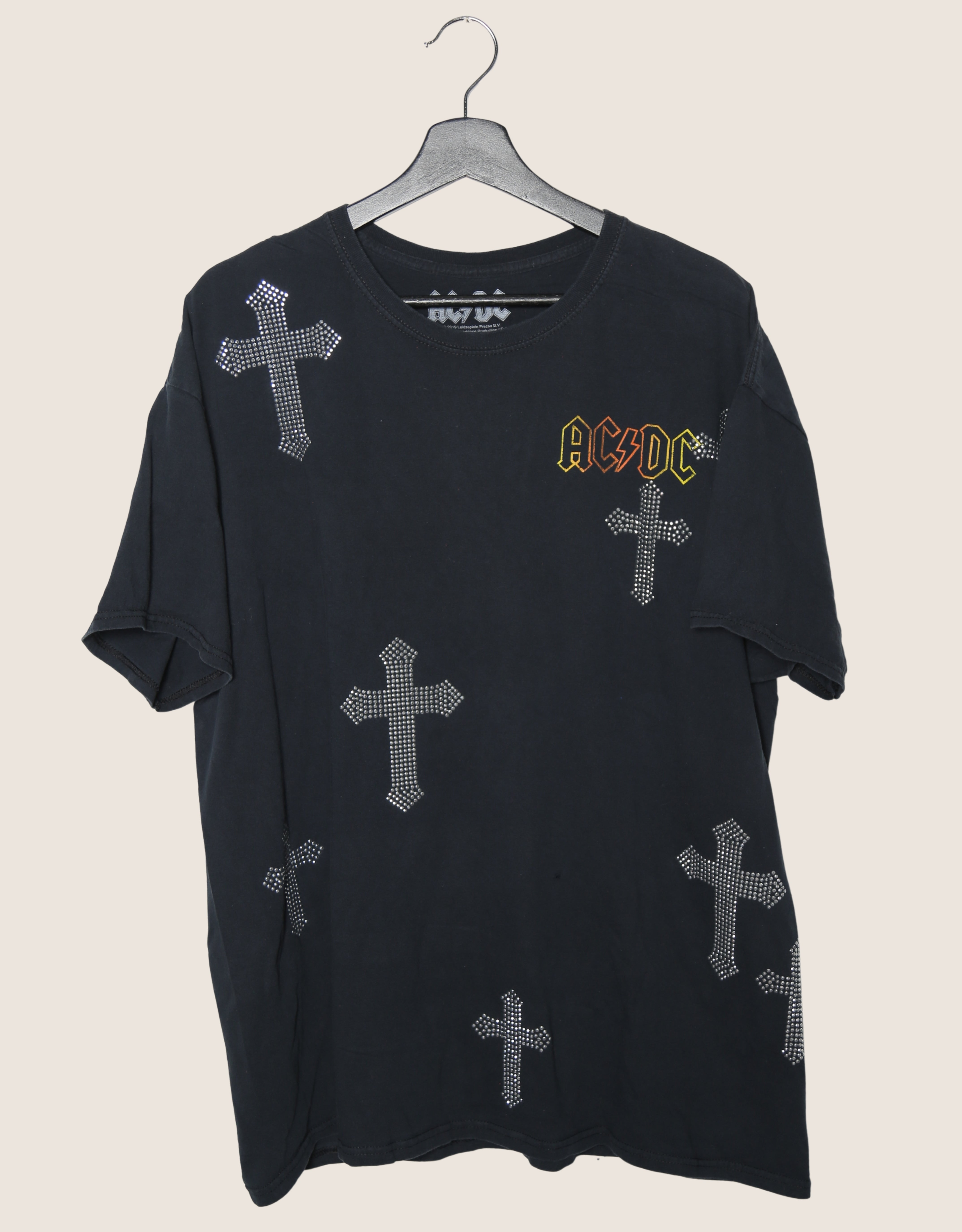 acdc group studded cross oversized tee
