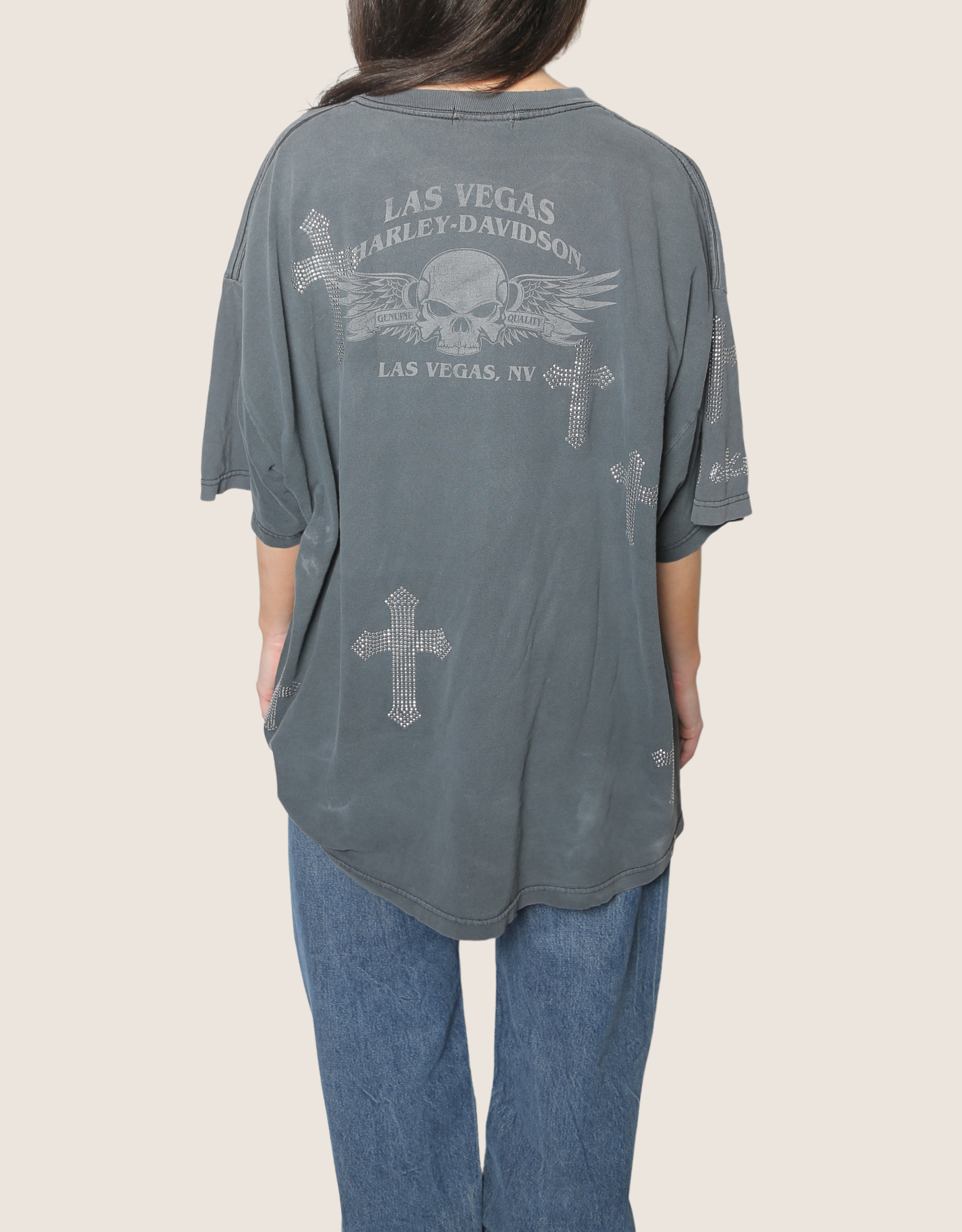 vegas harley studded cross oversized tee